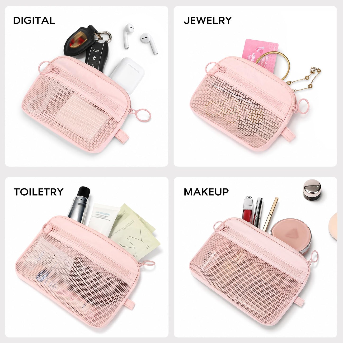 GIVLEFLY 2 PCS Purse Organizer Pouch Set for Women, Lightweight Zipper Storage Pouches for Handbags, Cosmetics, Keys, Cards, Travel Accessories and Daily Essentials