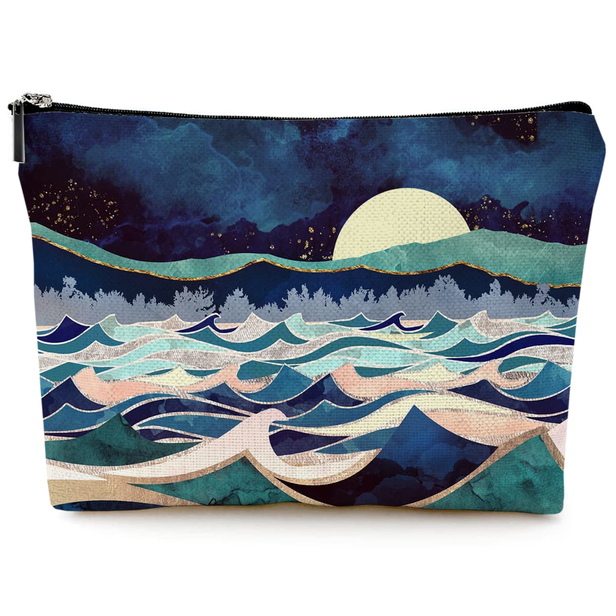 Givotin Cute Makeup Bag for Purse Canvas Waterproof Funny Cosmetic Bags for Women Zipper Travel Toiletry Pouch-Mountain Makeup Bags-Blue