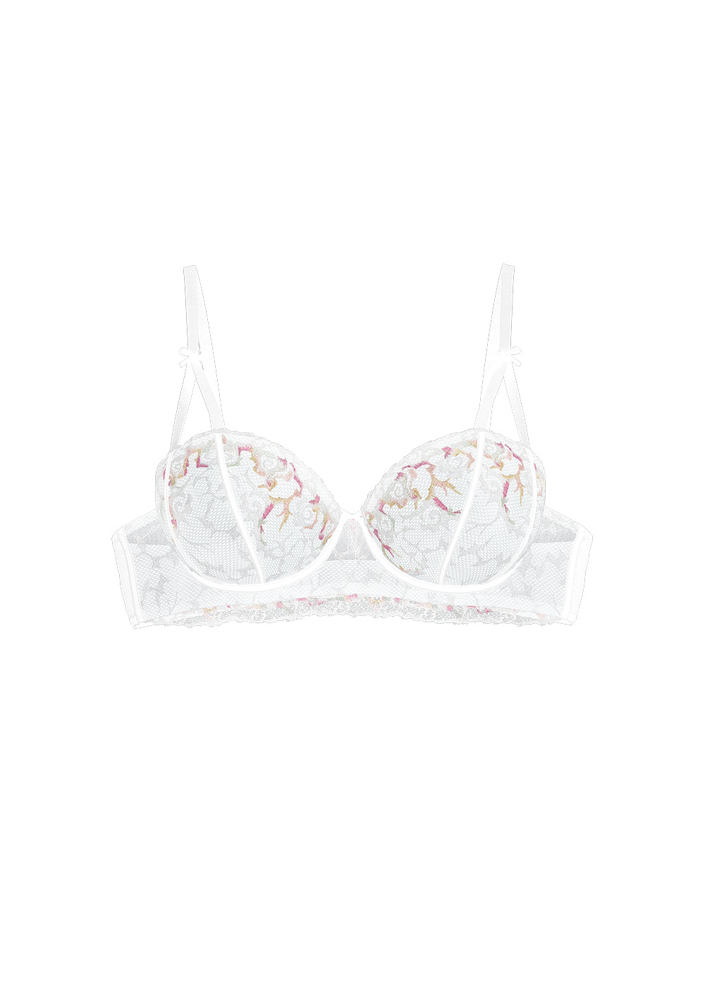 GLYNIS Plus White Lace Underwired Balconette Demi Bra With Colored Embroidery