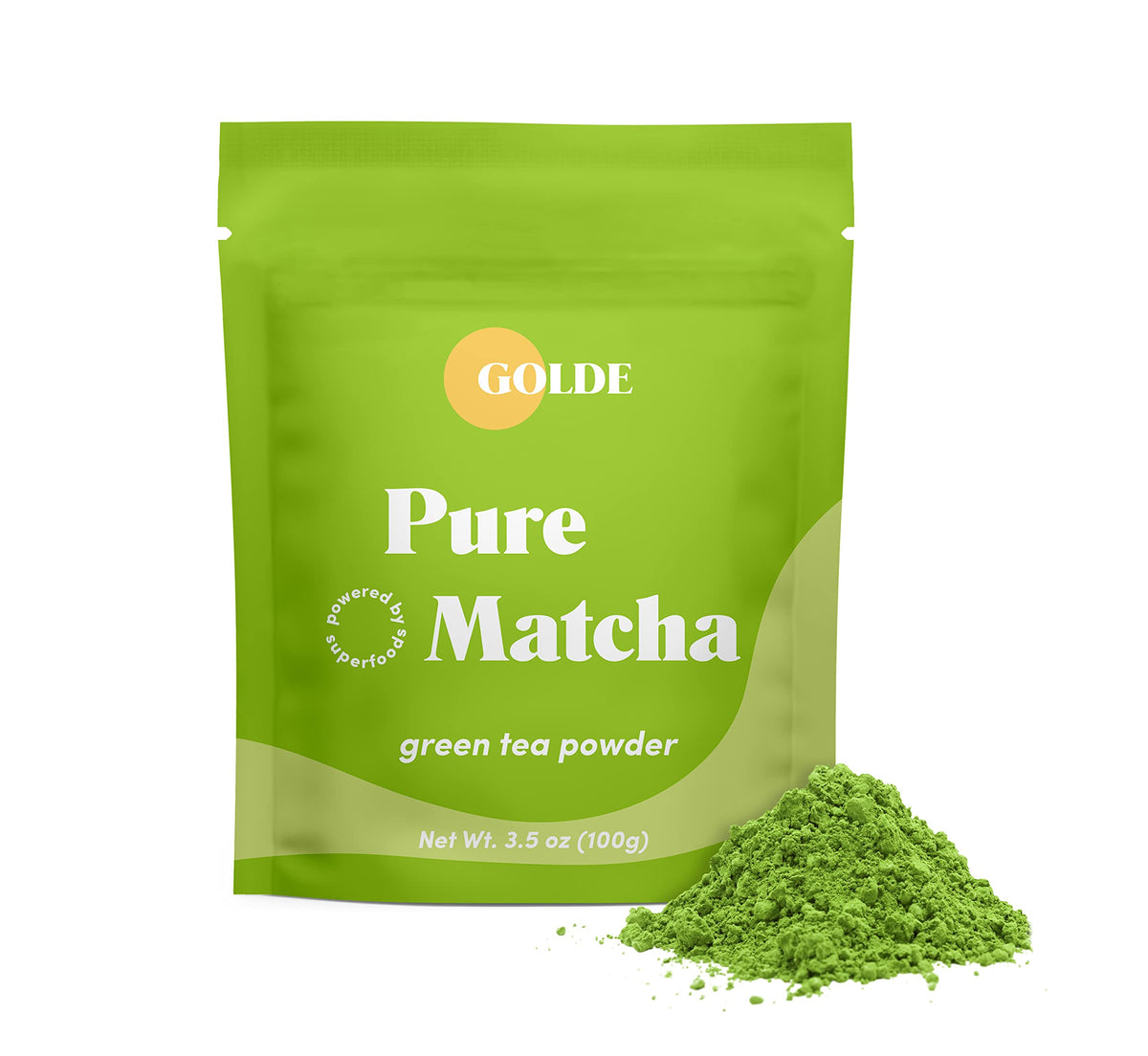 GOLDE Pure Matcha – Ceremonial Grade, 100g Pouch | L-Theanine & Antioxidants | 60mg Caffeine