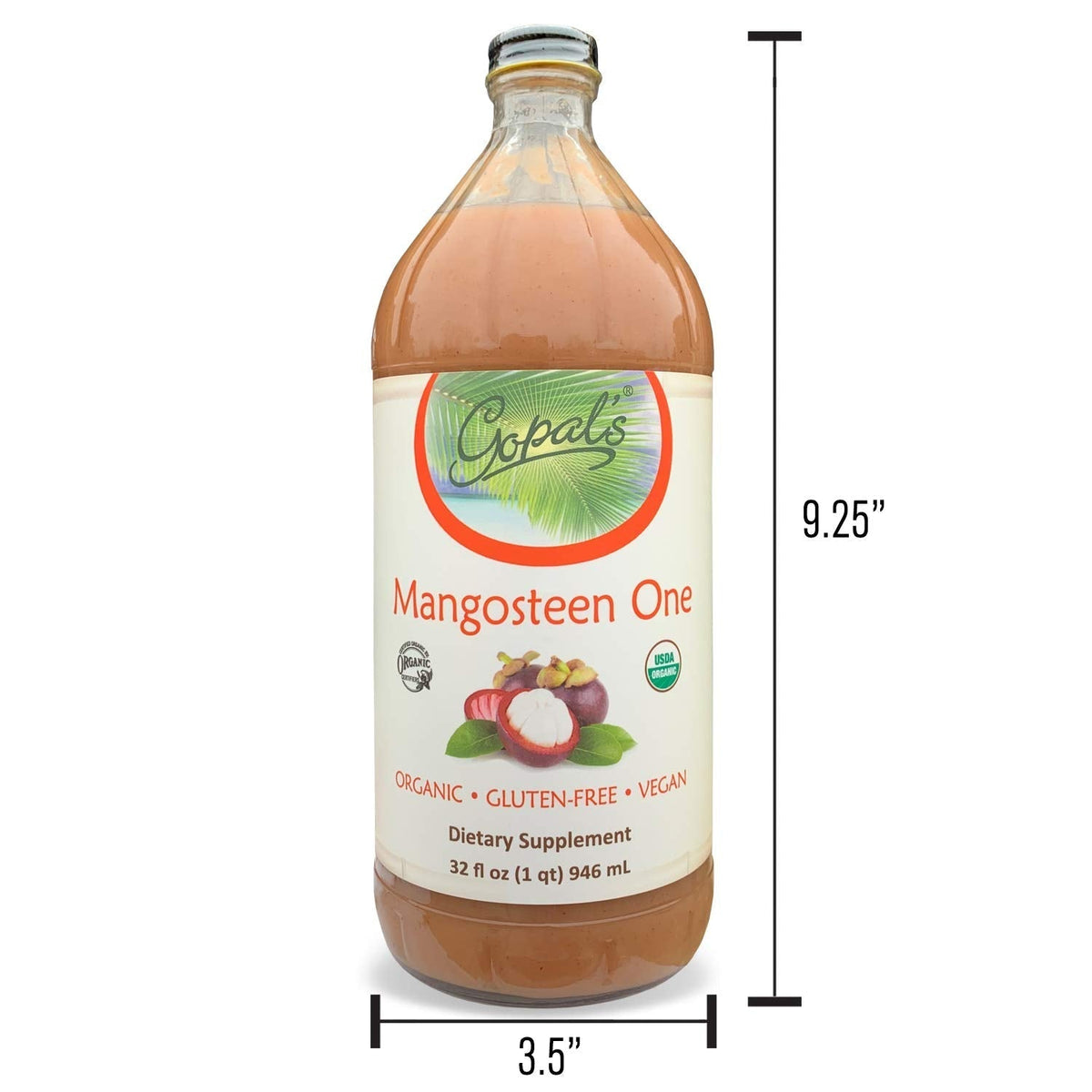 Gopal's Mangosteen One – 100% Organic Mangosteen Juice (32oz Glass Bottle)