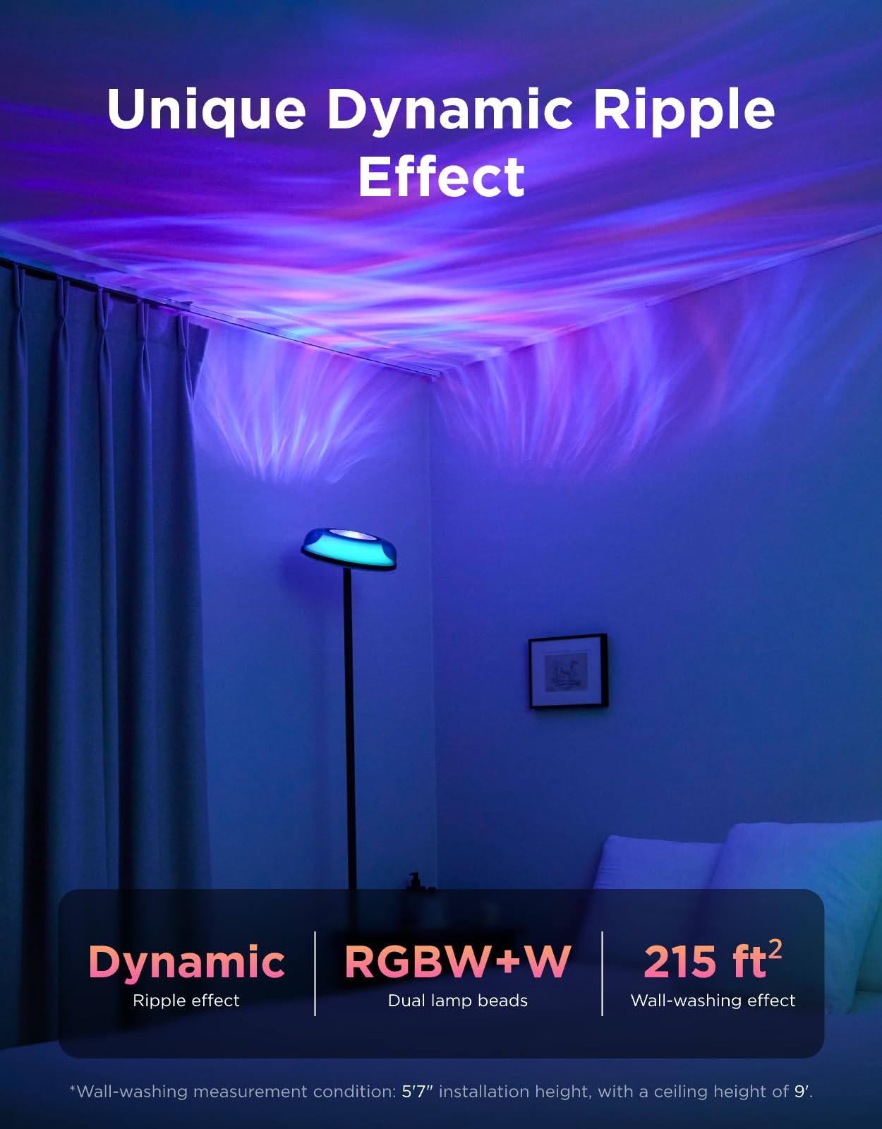 Govee Uplighter Floor Lamp for Living Room, RGBIC Ripple Projector
