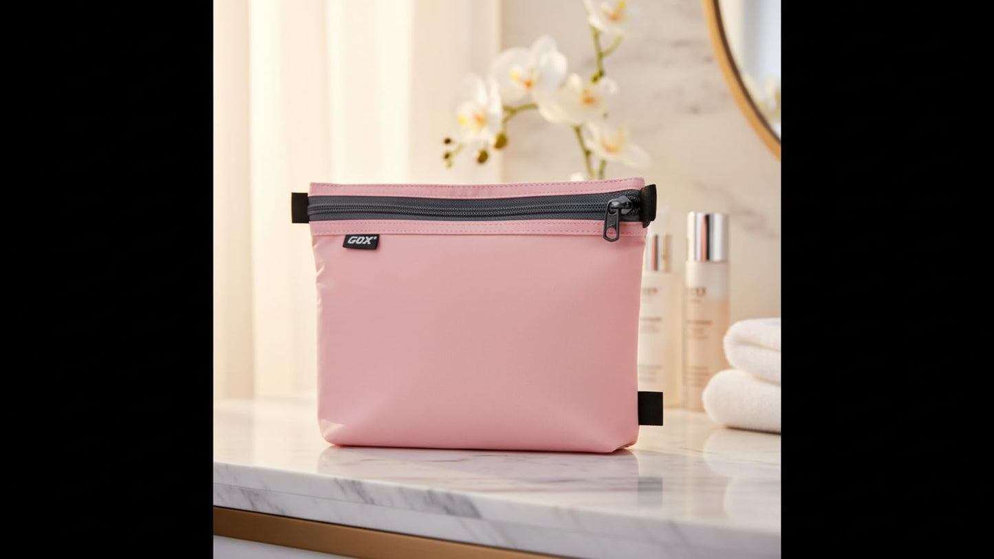 GOX Travel Toiletry Bag Carry On Zipper Pouch Cosmetic Kit Makeup Digital Bag Water Repellent Nylon (Pink)