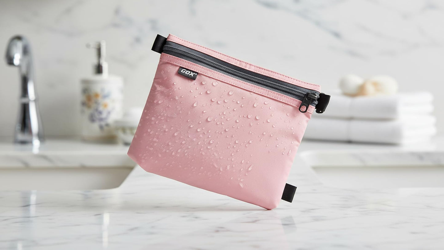GOX Travel Toiletry Bag Carry On Zipper Pouch Cosmetic Kit Makeup Digital Bag Water Repellent Nylon (Pink)