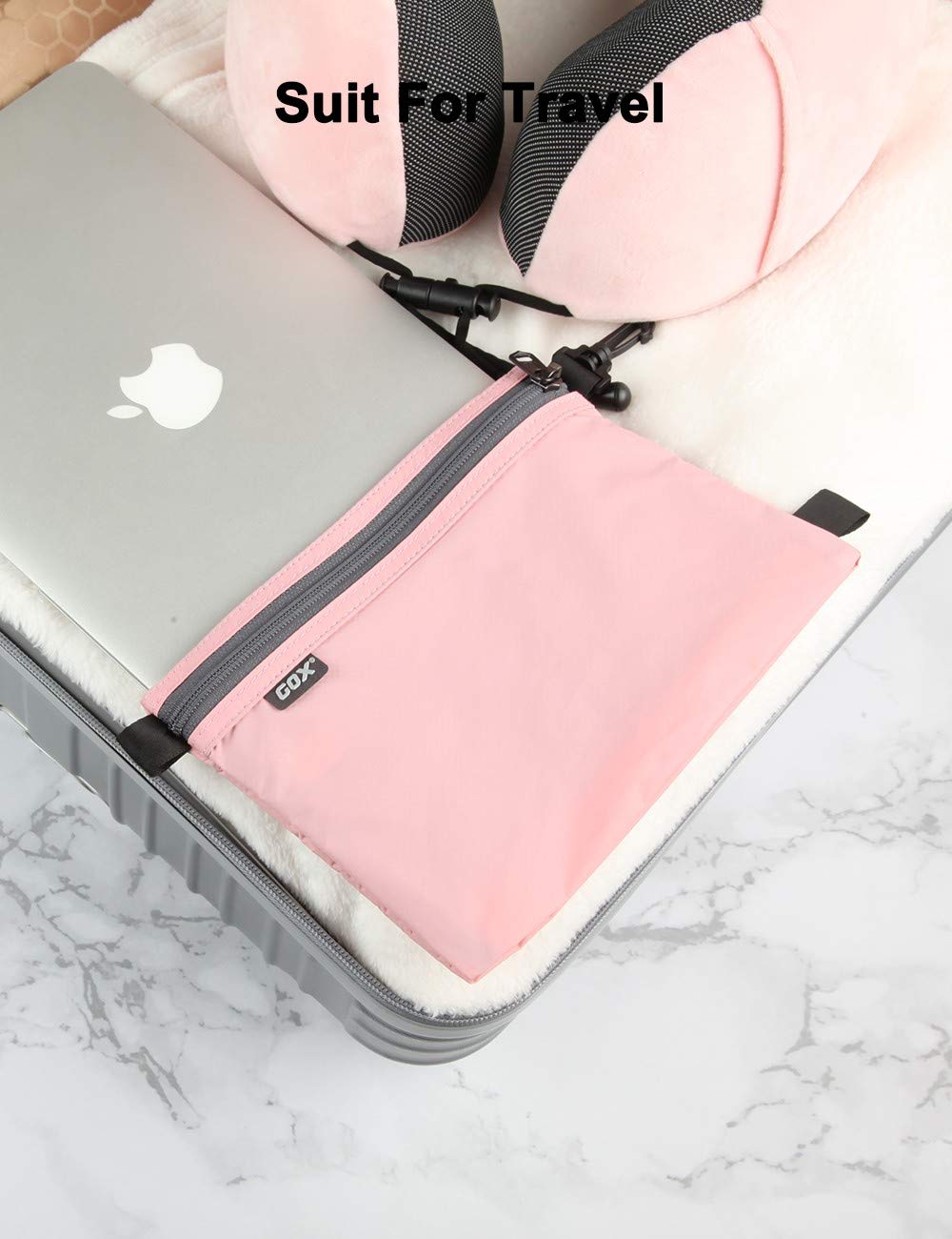 GOX Travel Toiletry Bag Carry On Zipper Pouch Cosmetic Kit Makeup Digital Bag Water Repellent Nylon (Pink)