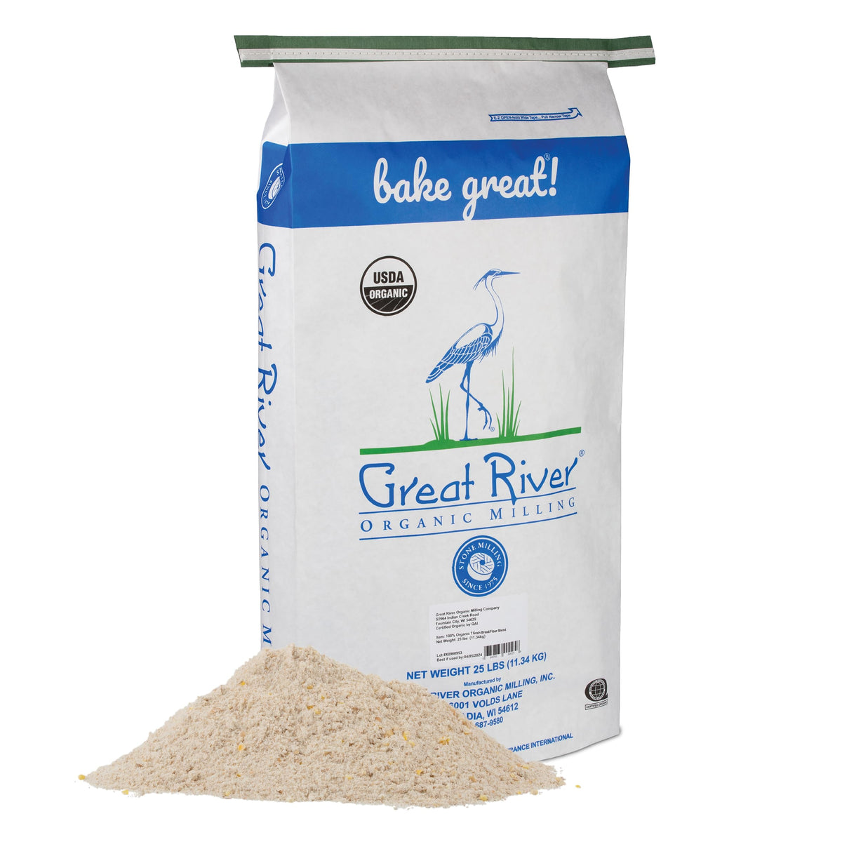 Great River Organic 7-Grain Bread Flour | Stone-Ground, Unbleached, Kosher | 25 lb