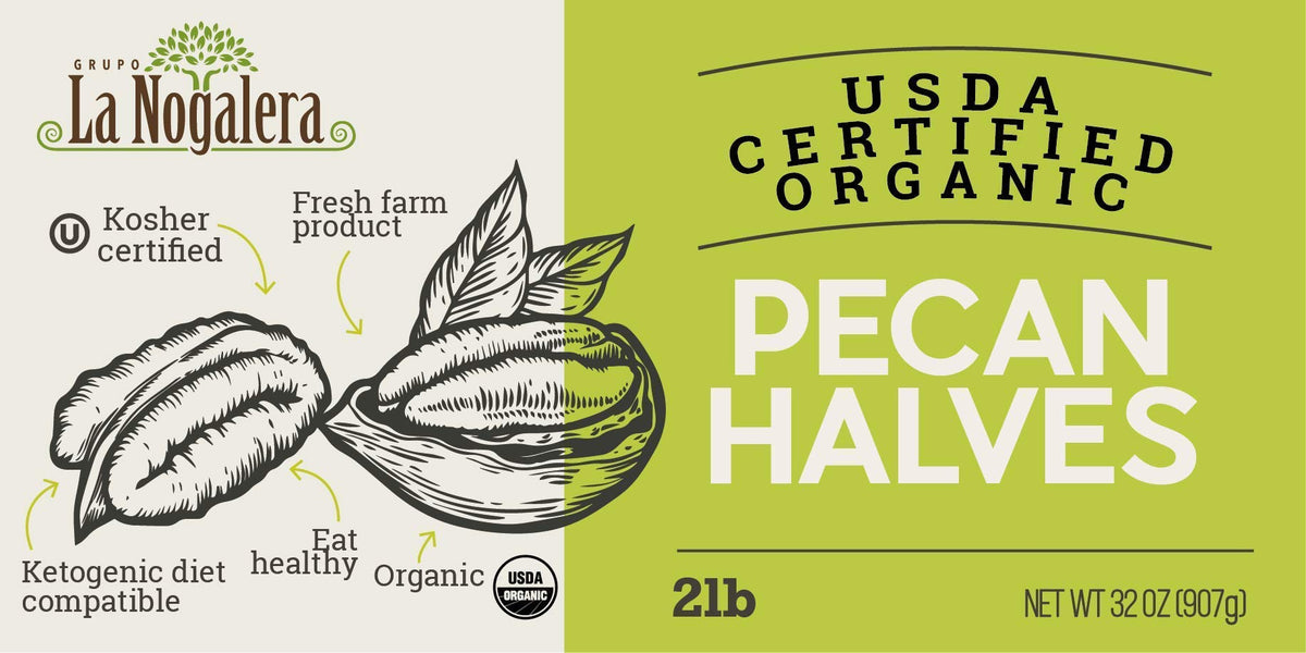 La Nogalera Organic Pecan Halves 2 lb — USDA & CCOF Certified, Non-GMO, Keto Friendly