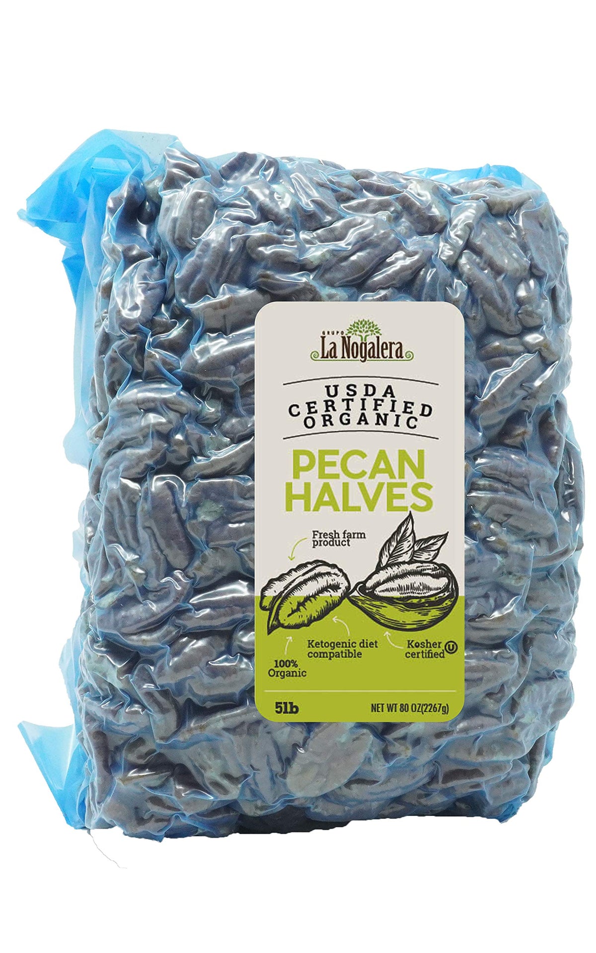 Grupo La Nogalera Organic Pecans – 5 lb Vacuum-Sealed Halves | USDA Organic, Non-GMO, Kosher & Halal
