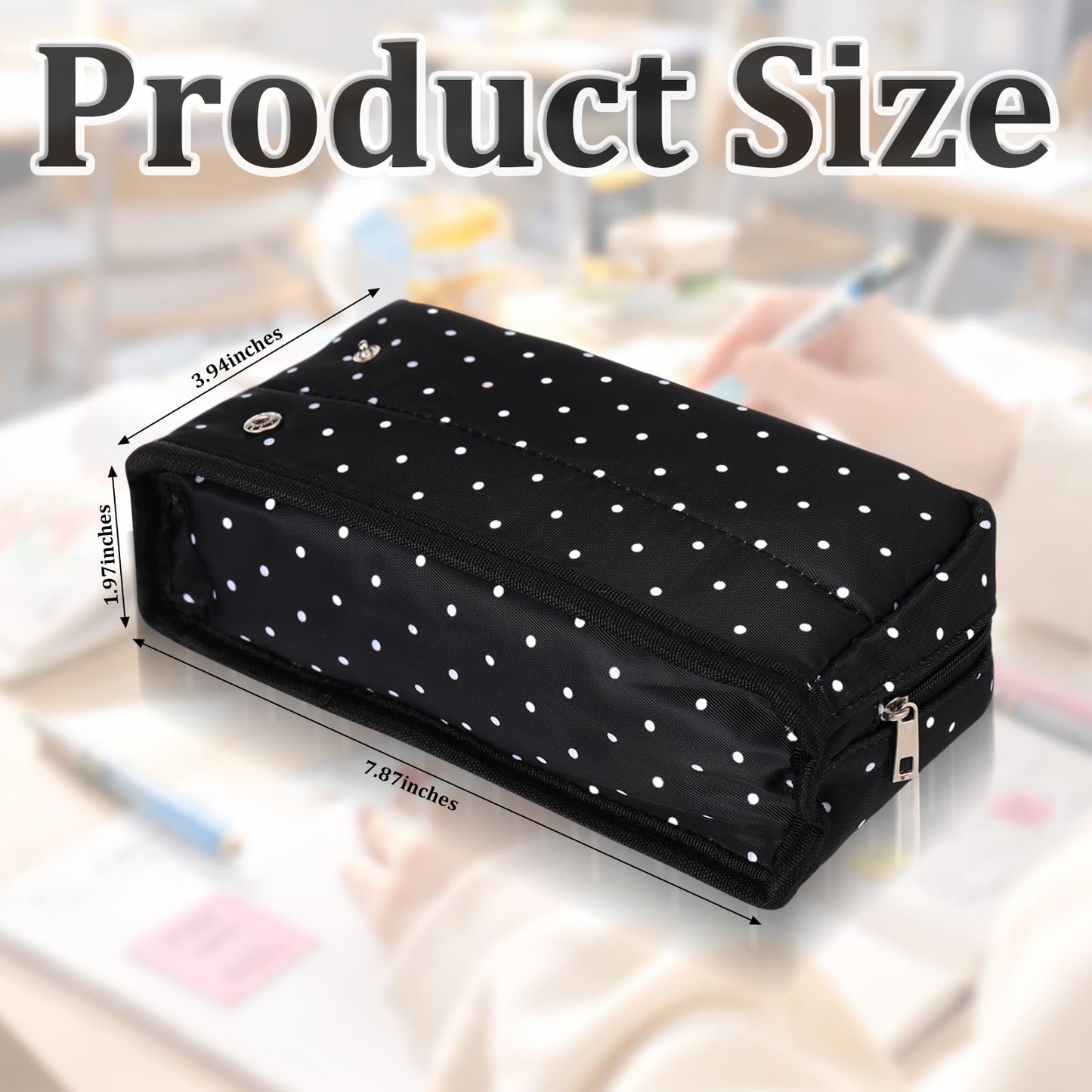 Gueevin Large Capacity Pencil Case Polka Dot Pencil Case Black and White Pen Pouch with Multiple Compartments Foldable Portable Stationery Organizer Makeup Bag for Adults(Black)