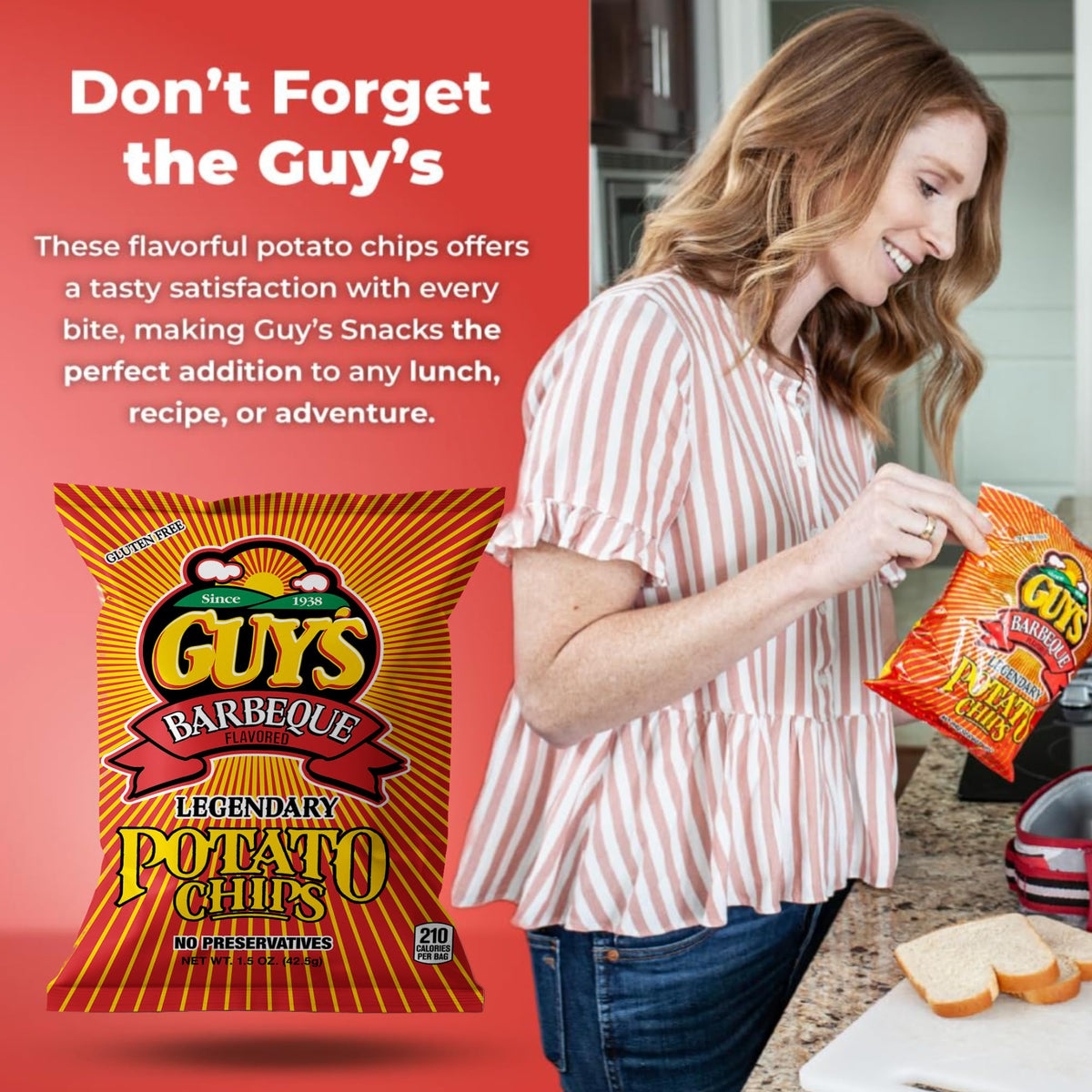 Guy's BBQ Potato Chips – Bold Smoky Flavor, Gluten-Free Snack Chips (1.5 oz bag, Pack of 24)