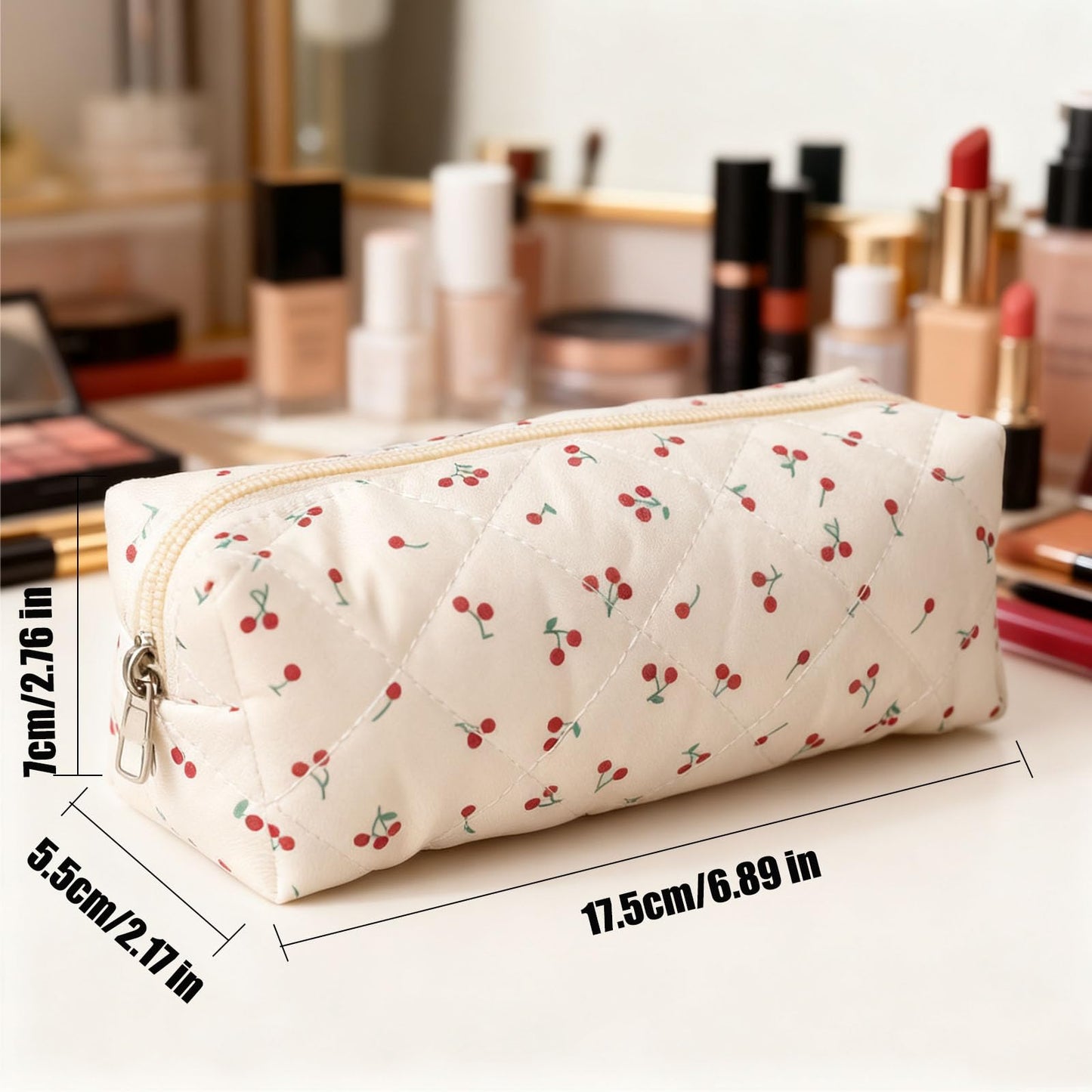HABUAETY Makeup Bag Small Cosmetic Bags for Purse Women Girls Flower Simple Make Up Pouch