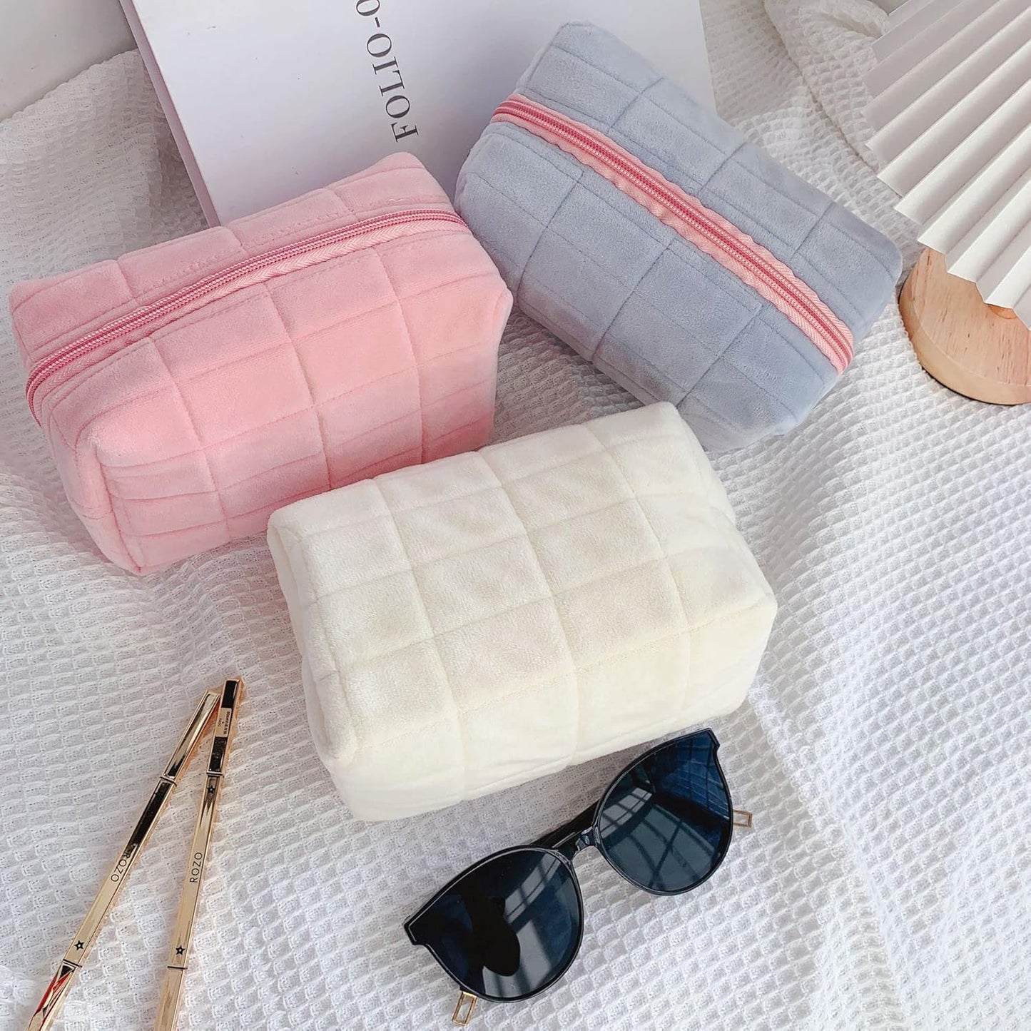 HABUAETY Makeup Cosmetic Bag Small Checkered Pouch Make Up Purse Bag Y2k Accessories