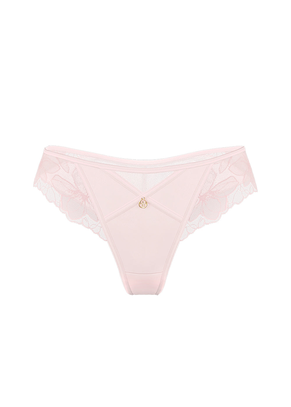 HALONA Plus Pink Floral Embroidery Lace Tanga Panties