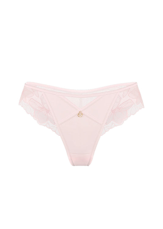 HALONA Plus Pink Floral Embroidery Lace Tanga Panties