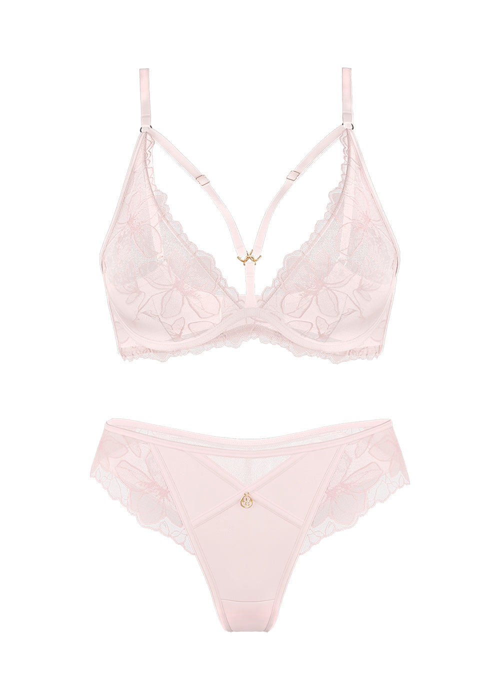 HALONA Pink Floral Embroidery Lace Bra & Plus Panty Set