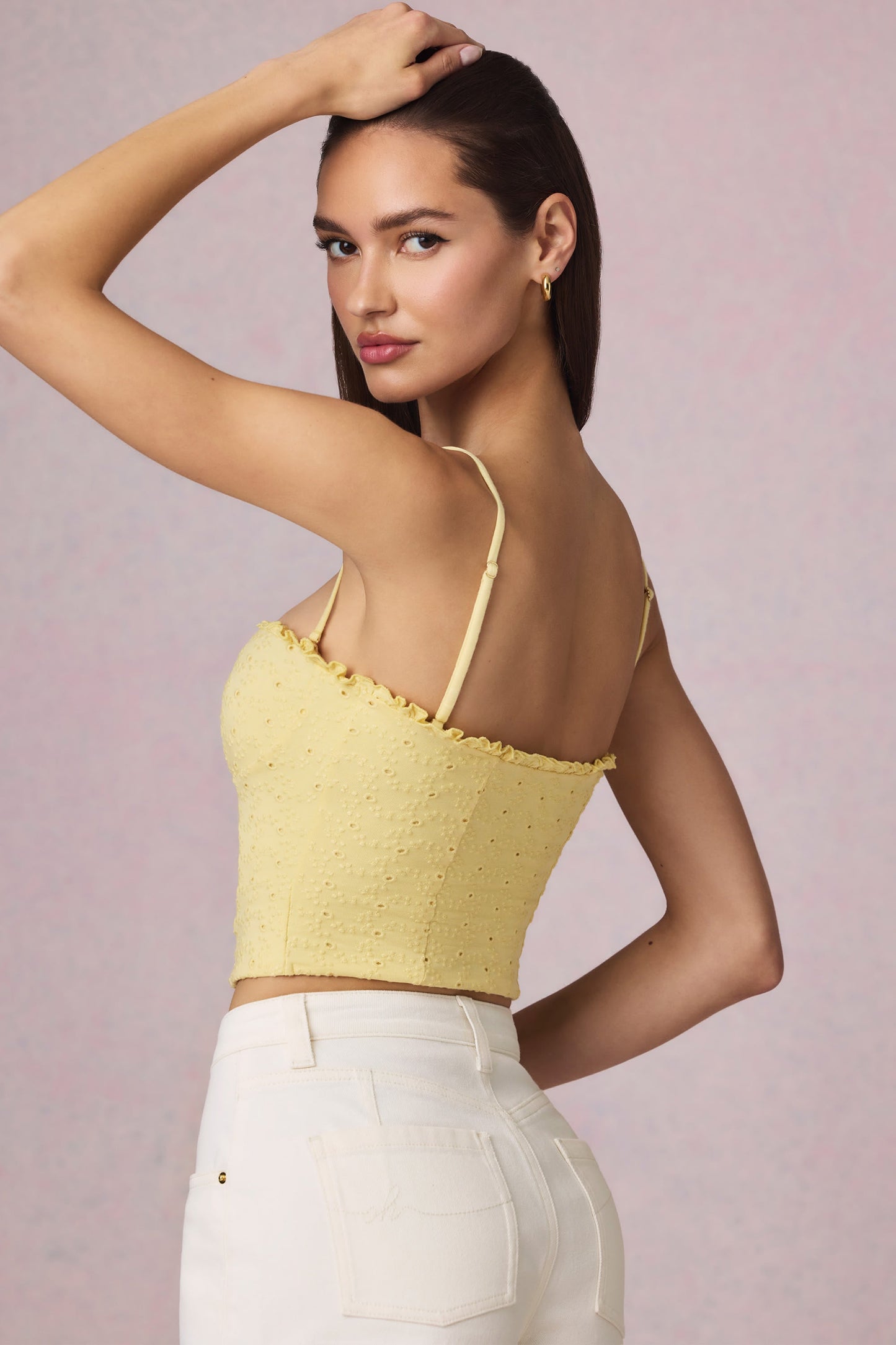 Modal Broderie Anglaise Camisole Top in Lemon Yellow