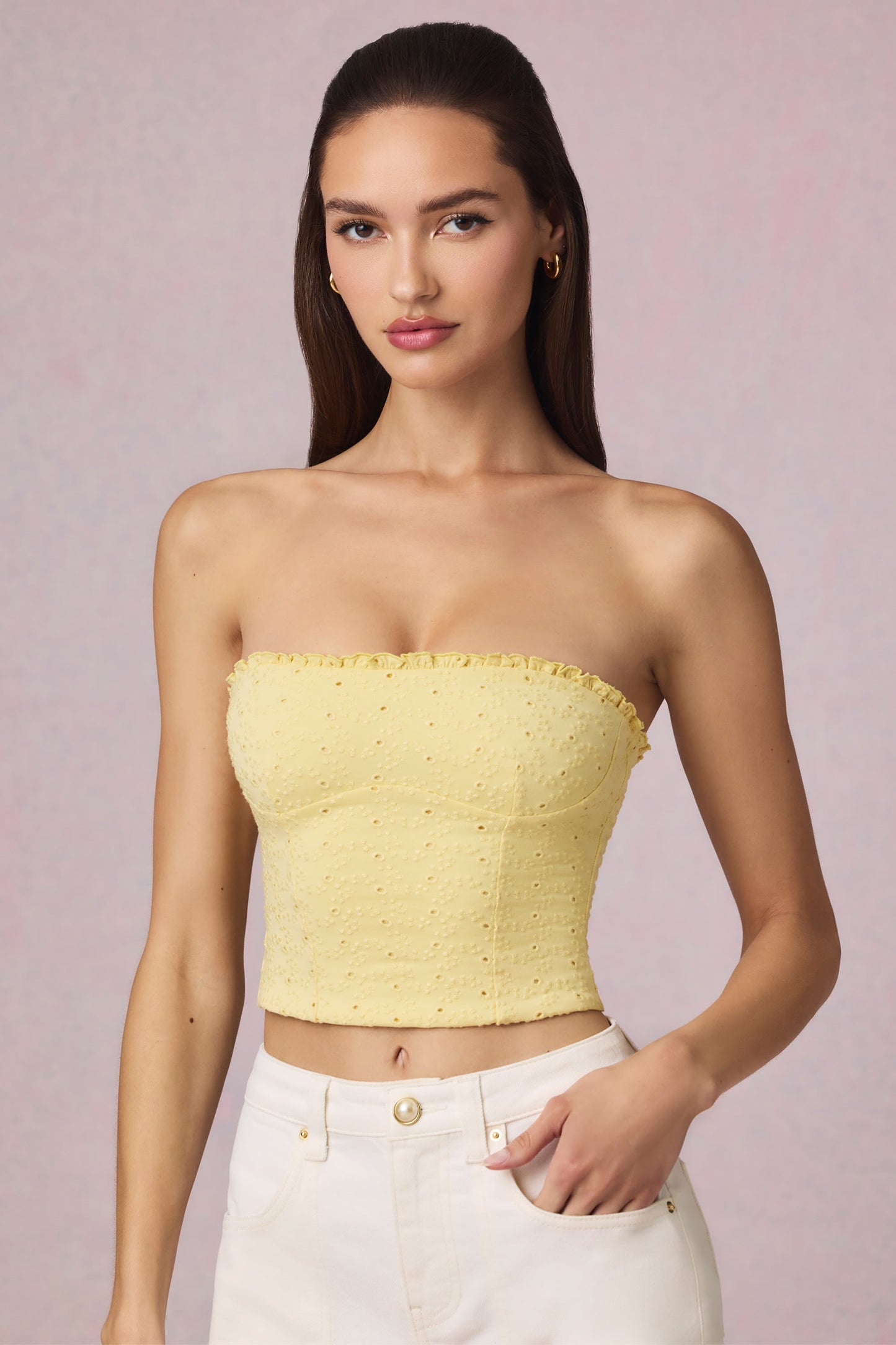 Modal Broderie Anglaise Camisole Top in Lemon Yellow
