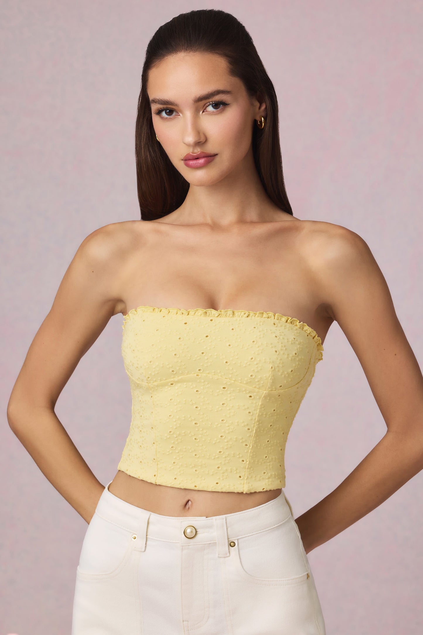 Modal Broderie Anglaise Camisole Top in Lemon Yellow