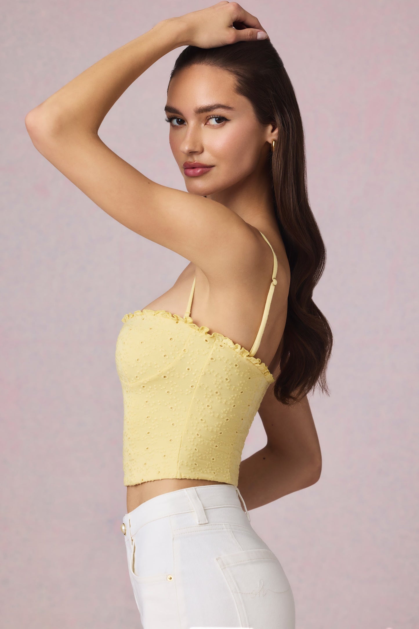 Modal Broderie Anglaise Camisole Top in Lemon Yellow