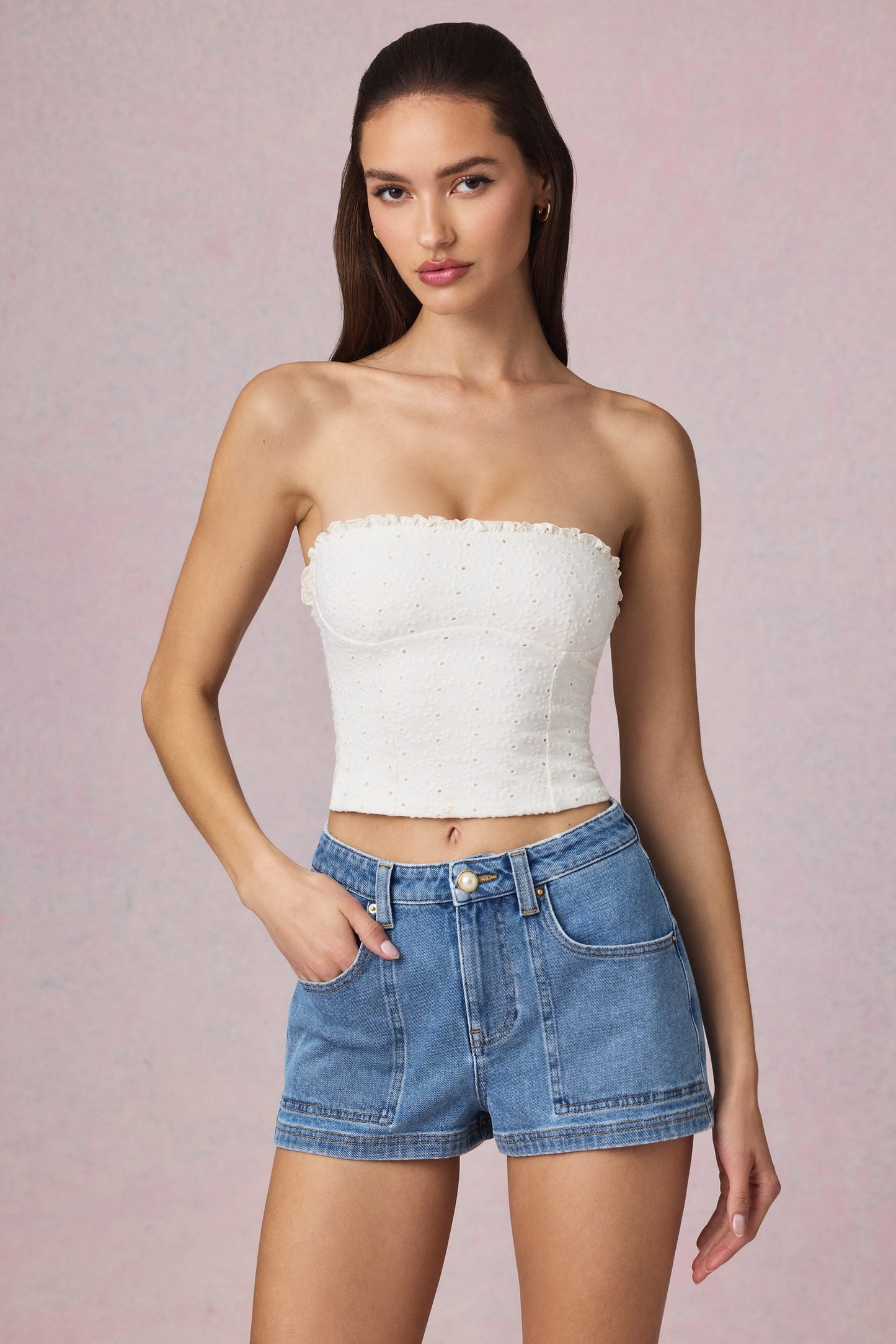 Modal Broderie Anglaise Camisole Top in White