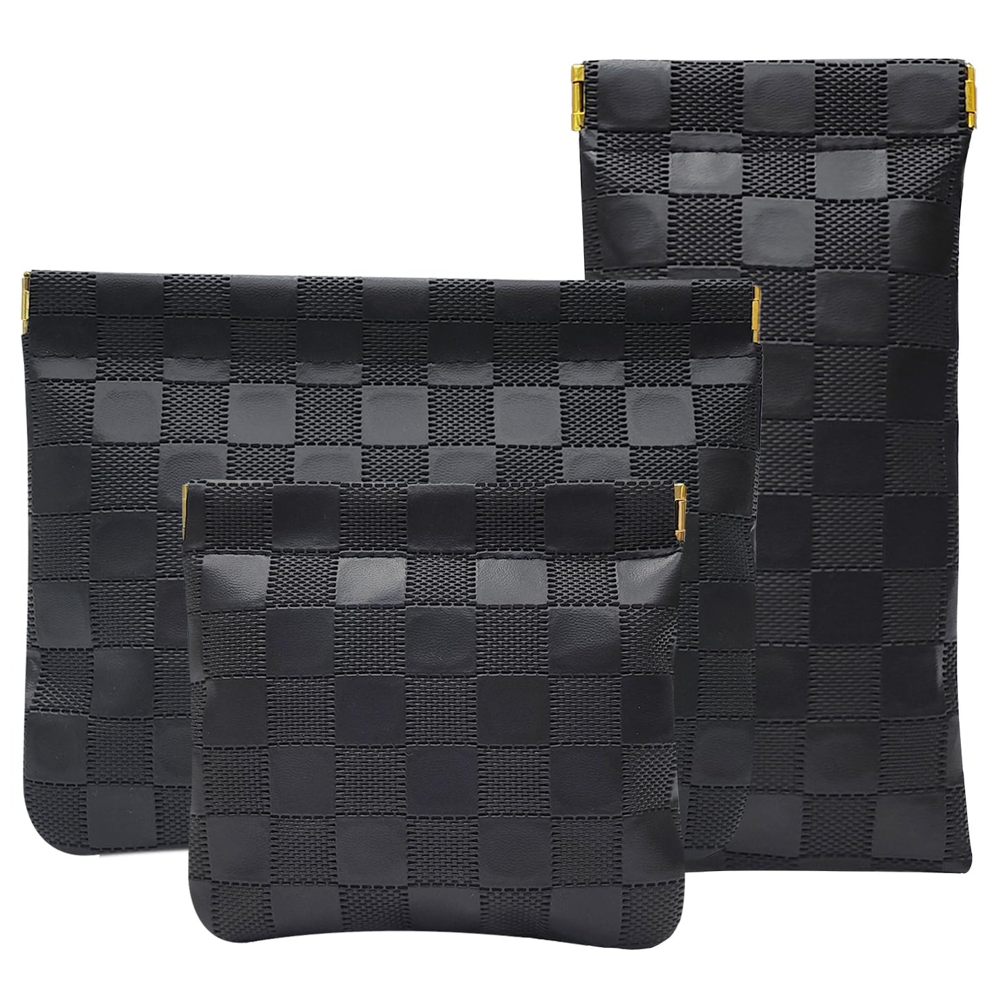 Hapforever 3PCS Small Makeup Bag for Purse, Waterproof PU Leather Snap Closure Organizer Set Mini Travel Cosmetic Pouches for Women Coin Purse Lipstick Cosmetic Accessories Organizer (Black)
