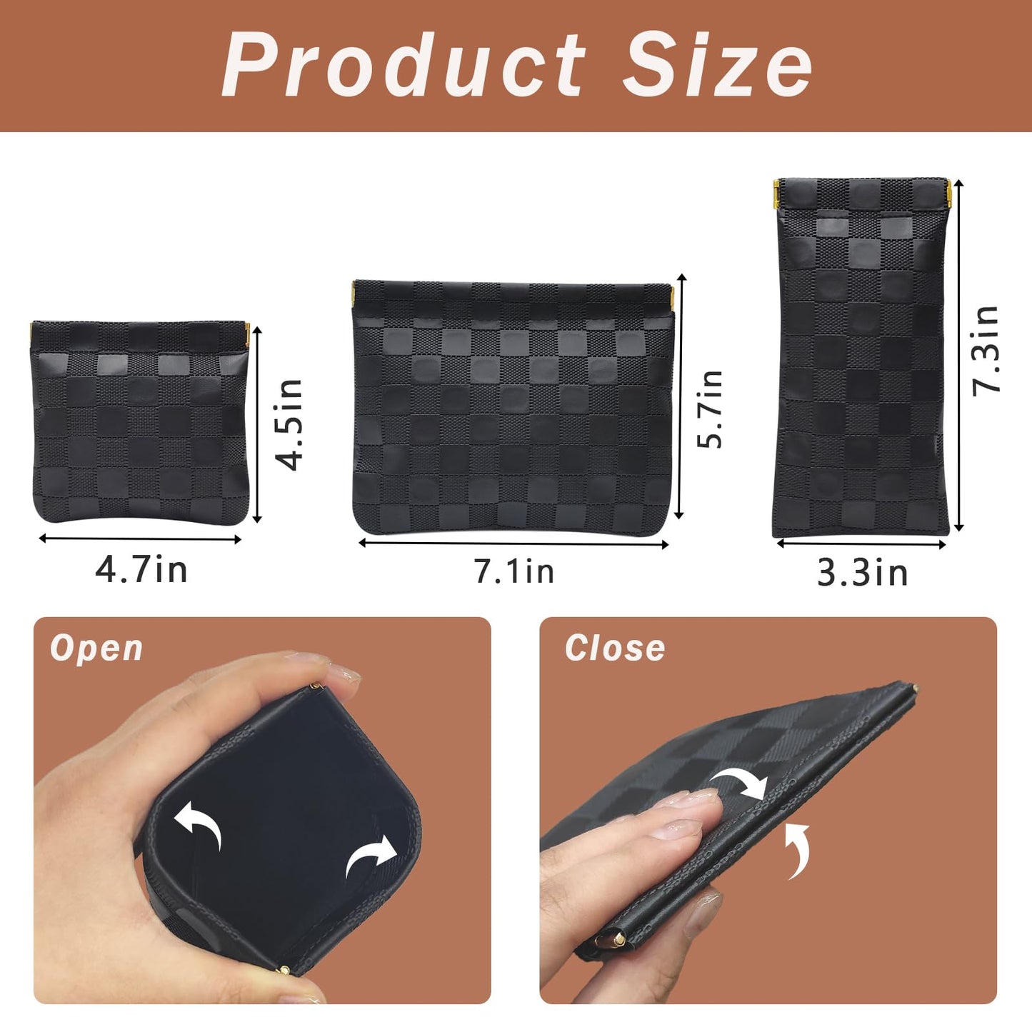 Hapforever 3PCS Small Makeup Bag for Purse, Waterproof PU Leather Snap Closure Organizer Set Mini Travel Cosmetic Pouches for Women Coin Purse Lipstick Cosmetic Accessories Organizer (Black)