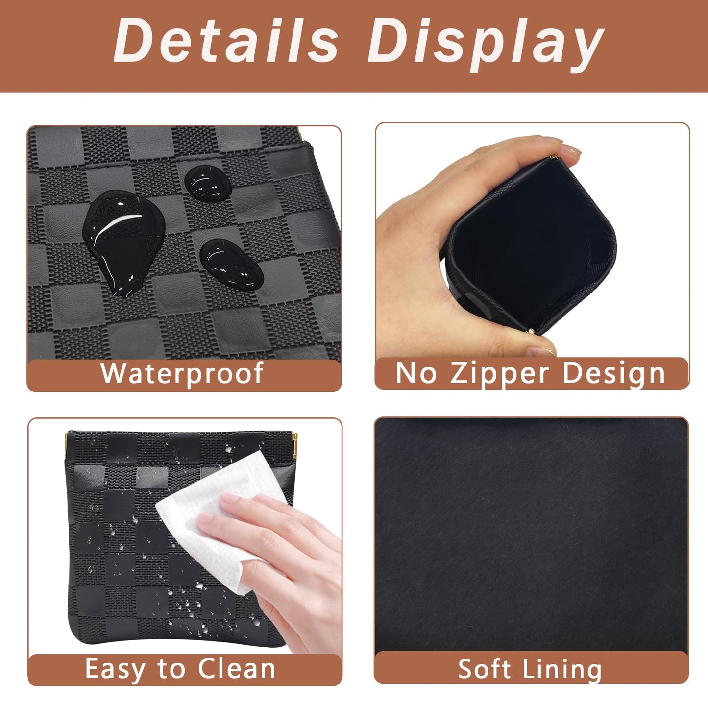 Hapforever 3PCS Small Makeup Bag for Purse, Waterproof PU Leather Snap Closure Organizer Set Mini Travel Cosmetic Pouches for Women Coin Purse Lipstick Cosmetic Accessories Organizer (Black)