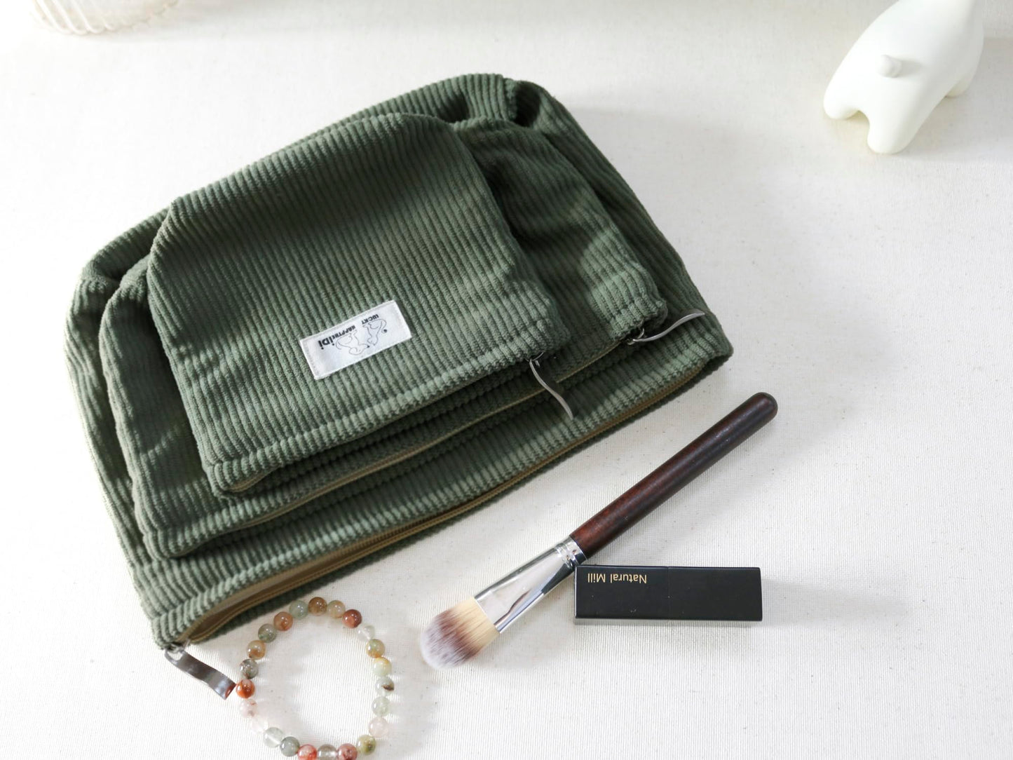 HAPPYHEIDI Large Makeup Bag Set 3 Travel Cosmetic Pouch, Dark Green