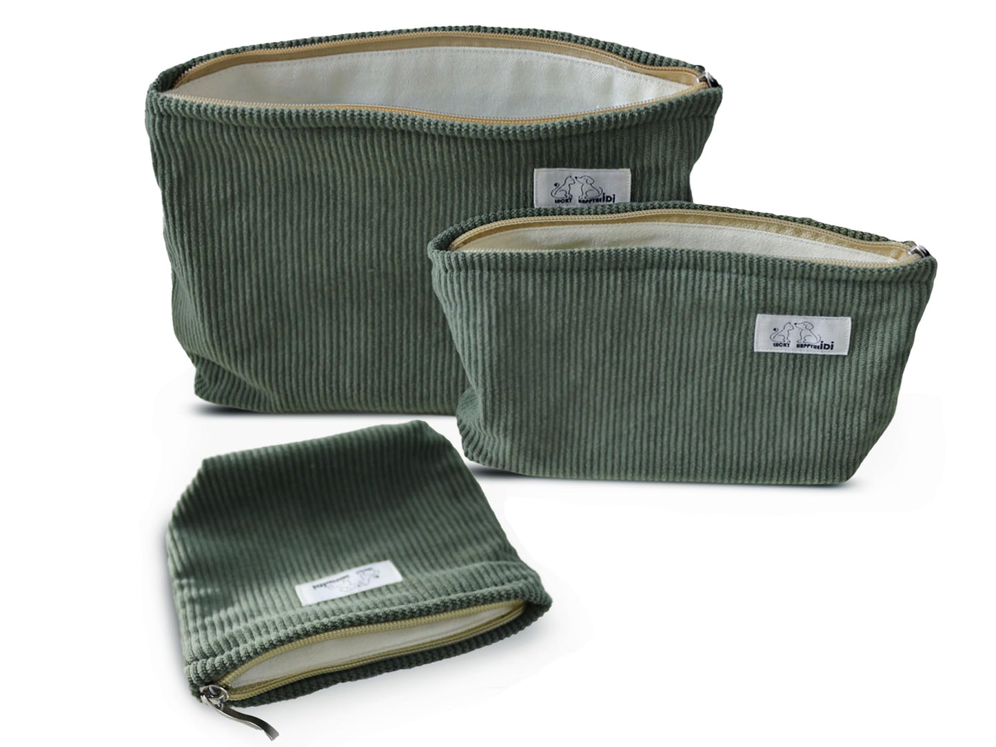 HAPPYHEIDI Large Makeup Bag Set 3 Travel Cosmetic Pouch, Dark Green