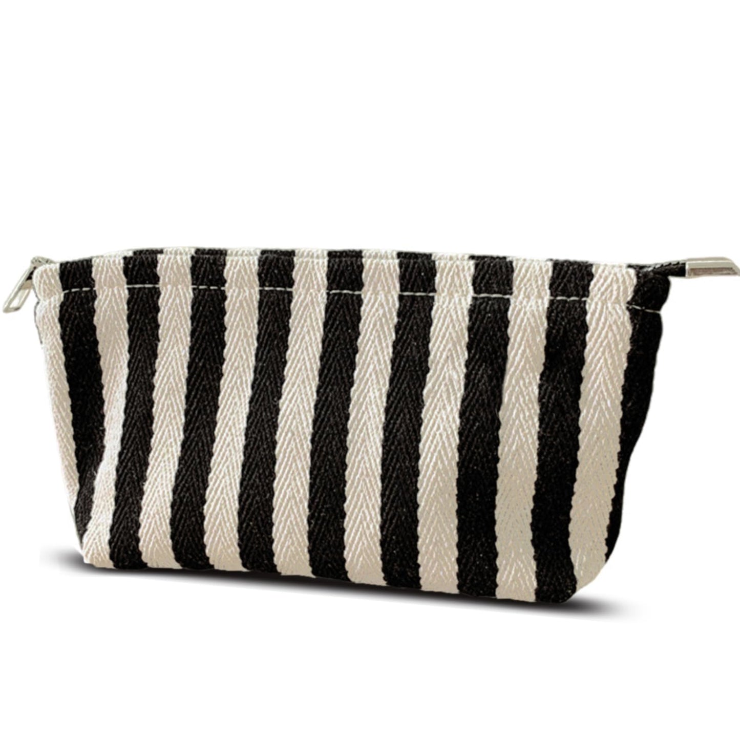 HAPPYHEIDI Small Makeup Brush Bag Zipper Pouch, Black White Striped