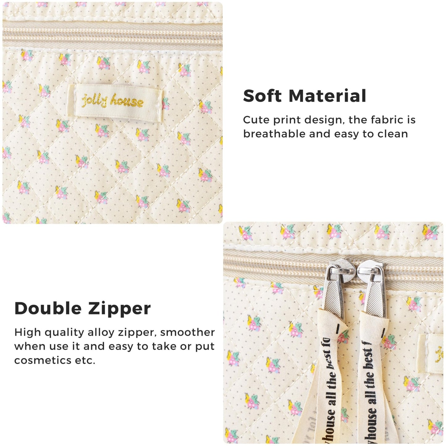 HBselect Quilted Makeup Bag, 3Pcs Cotton Large Travel Makeup Bags Organizer