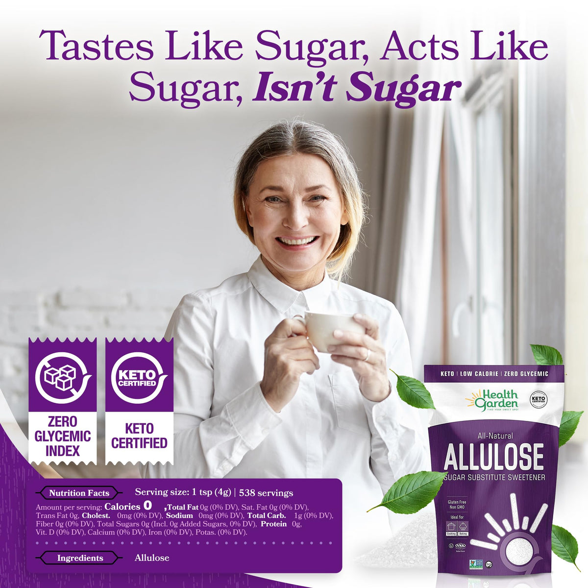 Health Garden Allulose Sweetener 76oz Bag – Zero Calorie Sugar Substitute for Baking & Coffee