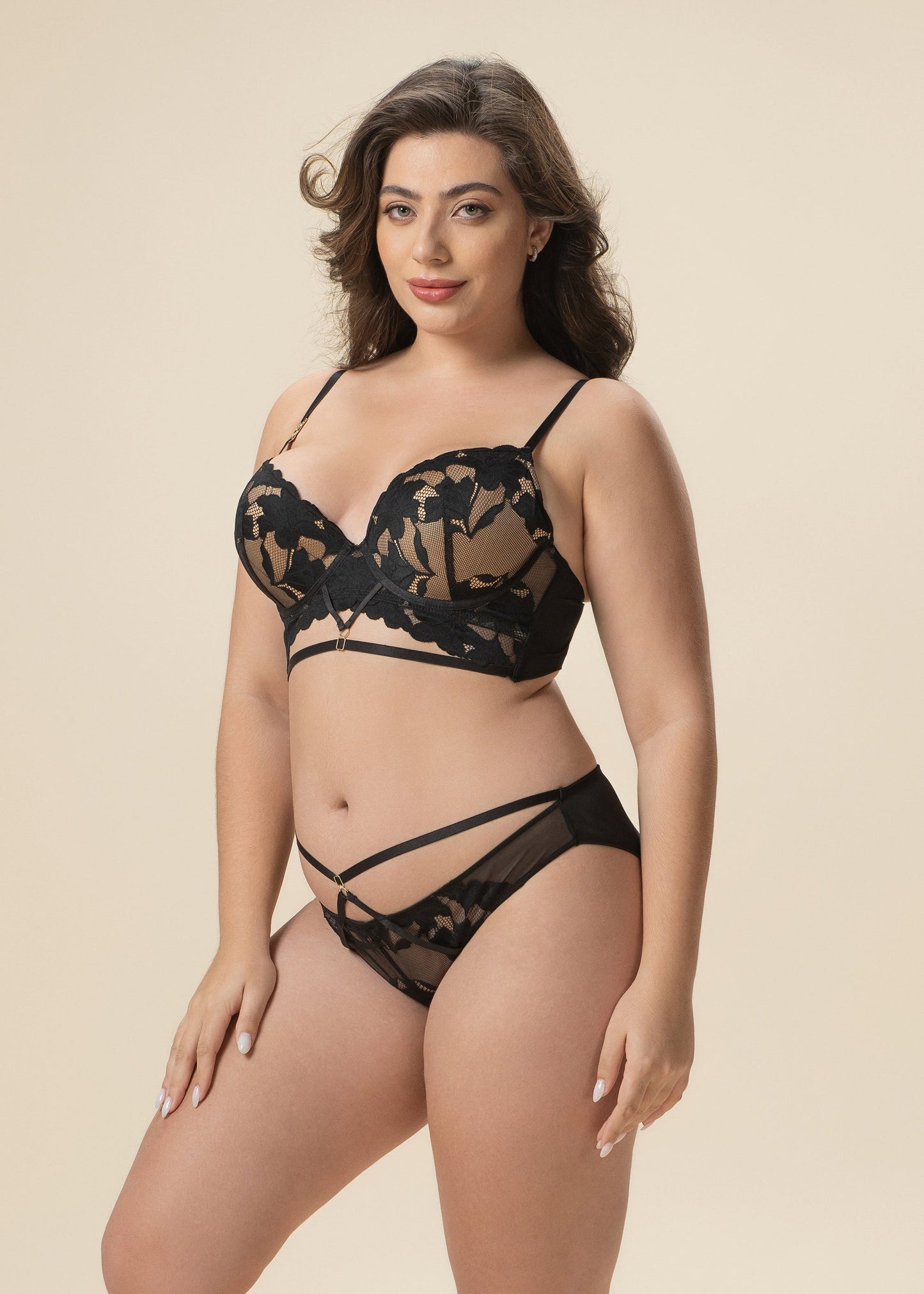 HEBE Plus Sexy Black Lace Brief Panties