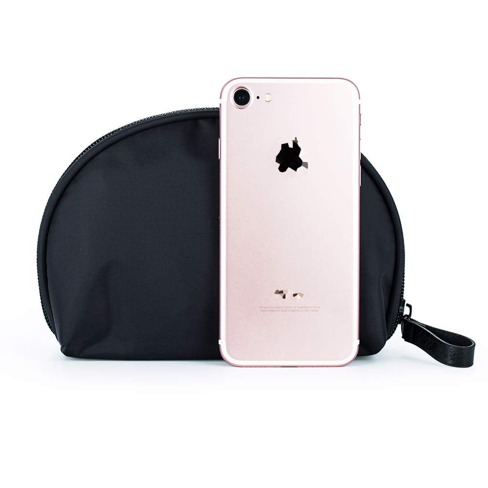 Hekyip Half Moon Cosmetic Bag, Travel Makeup Pouch, Portable Waterproof Cosmetic Pouch for Girls Women, Small (ALL BLACK)