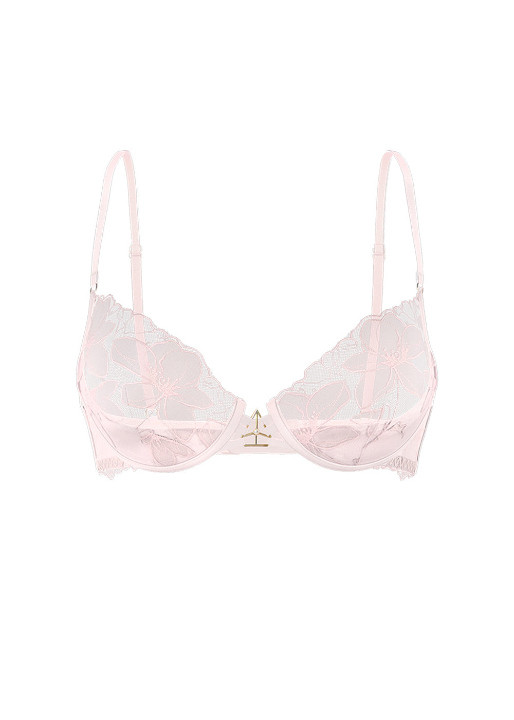 HELGA Pink Floral Embroidery Lace Unlined Half-Moon Pads Bra