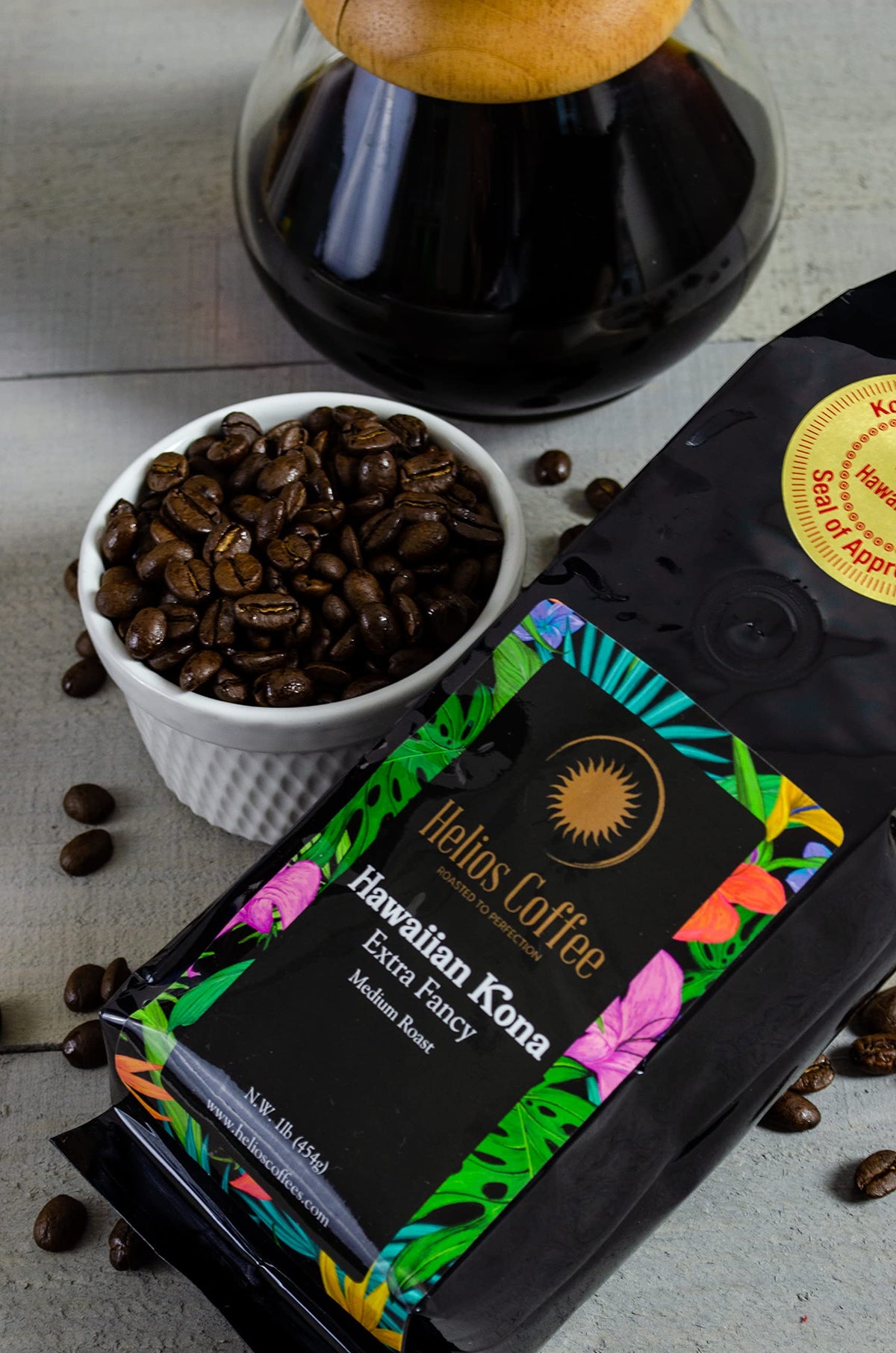 Helios Coffee – 100% Hawaiian Kona Coffee, Extra Fancy, Whole Bean, 1lb