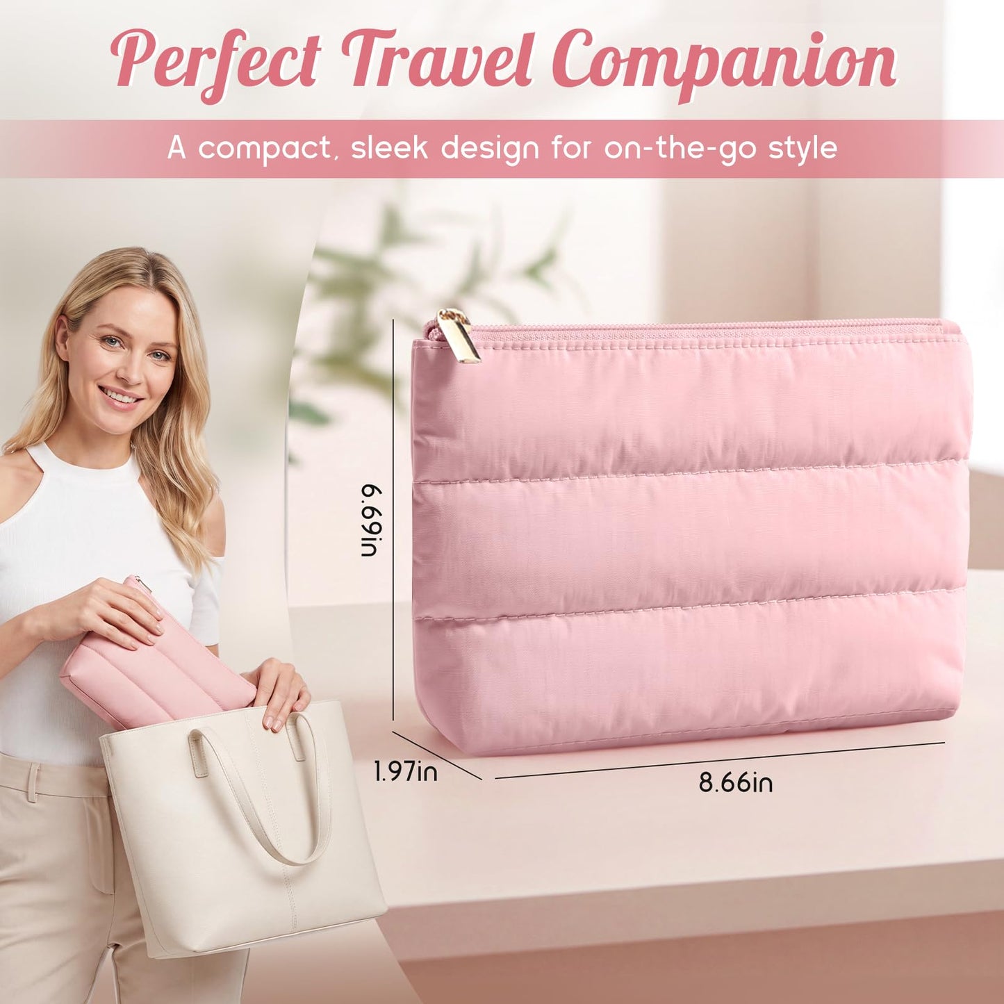 Hillban 6 Pcs Small Puffy Makeup Bags for Women, Zipper,Bright Color