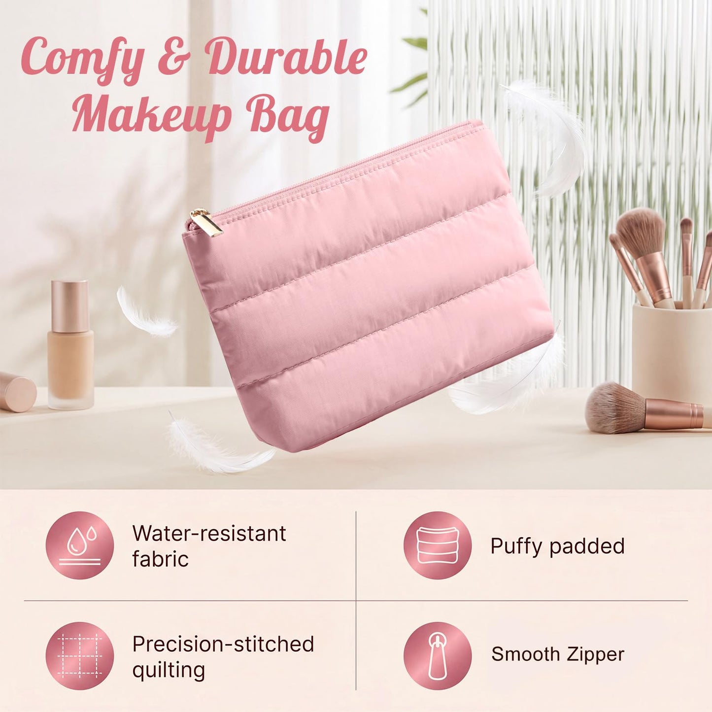 Hillban 6 Pcs Small Puffy Makeup Bags for Women, Zipper,Bright Color