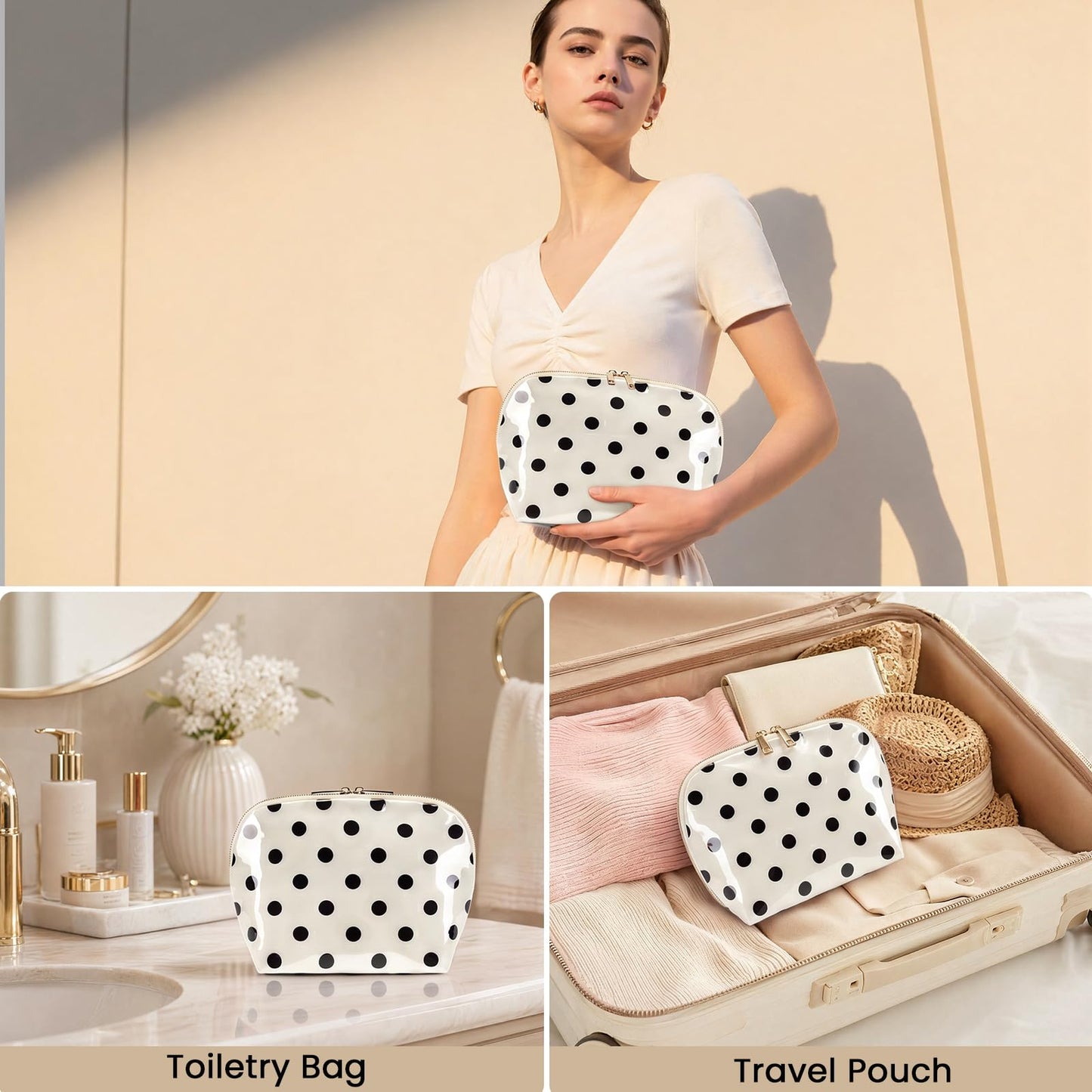 HiTotes Travel Makeup Bag PVC Stripe Cosmetic Pouch Stand Up Toiletry Bag