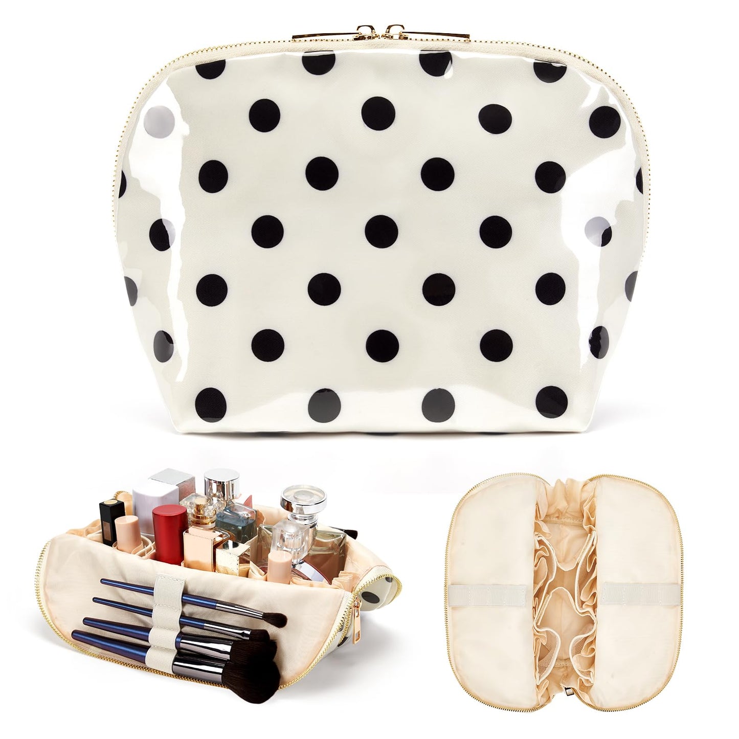 HiTotes Travel Makeup Bag PVC Stripe Cosmetic Pouch Stand Up Toiletry Bag