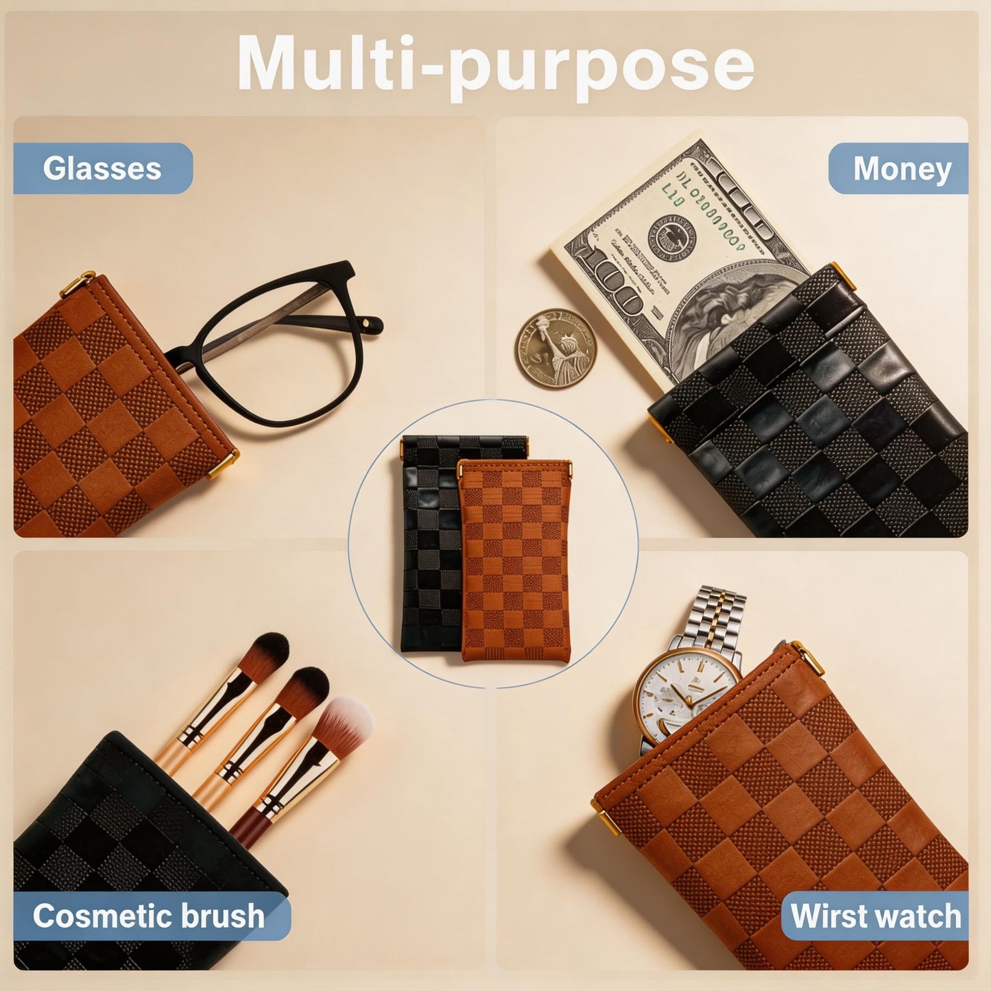 HJUHBDJ 6 Pc Small Makeup Bag for Purse, Black & Brown Coin Purse Organizer
