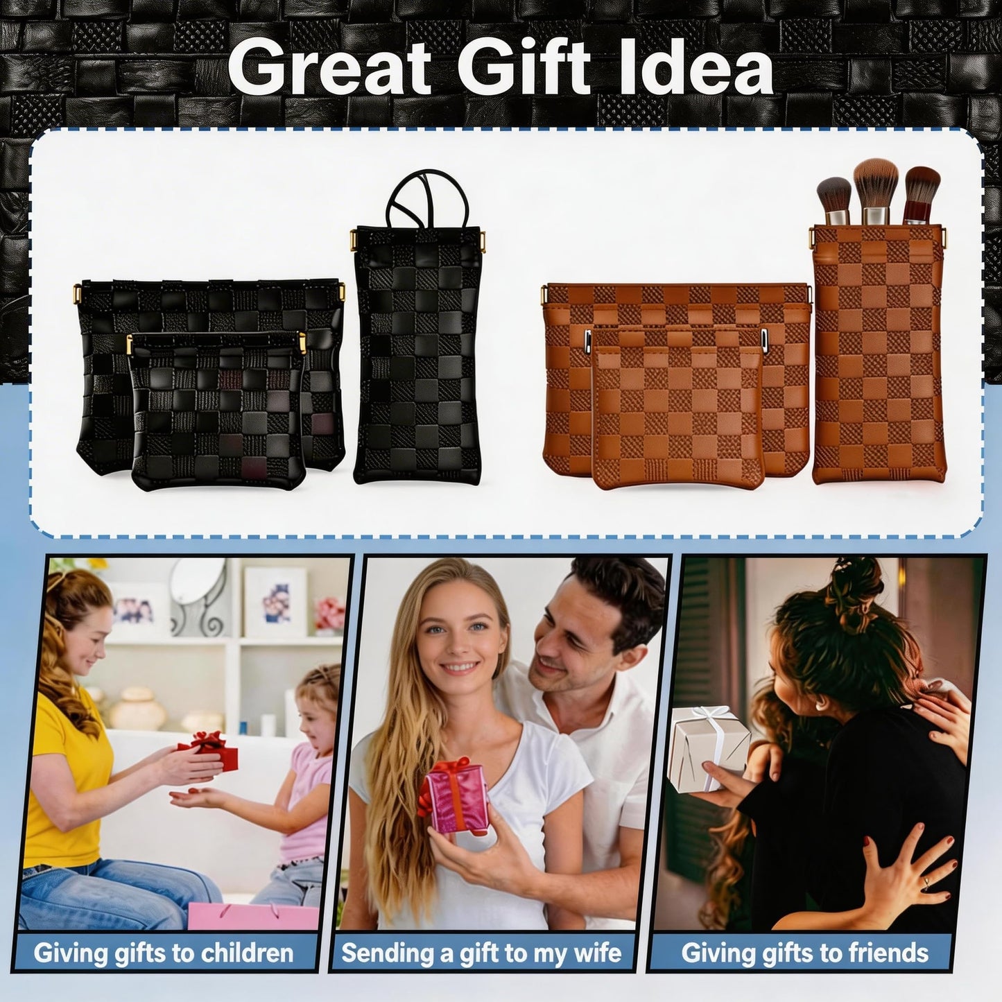 HJUHBDJ 6 Pc Small Makeup Bag for Purse, Black & Brown Coin Purse Organizer