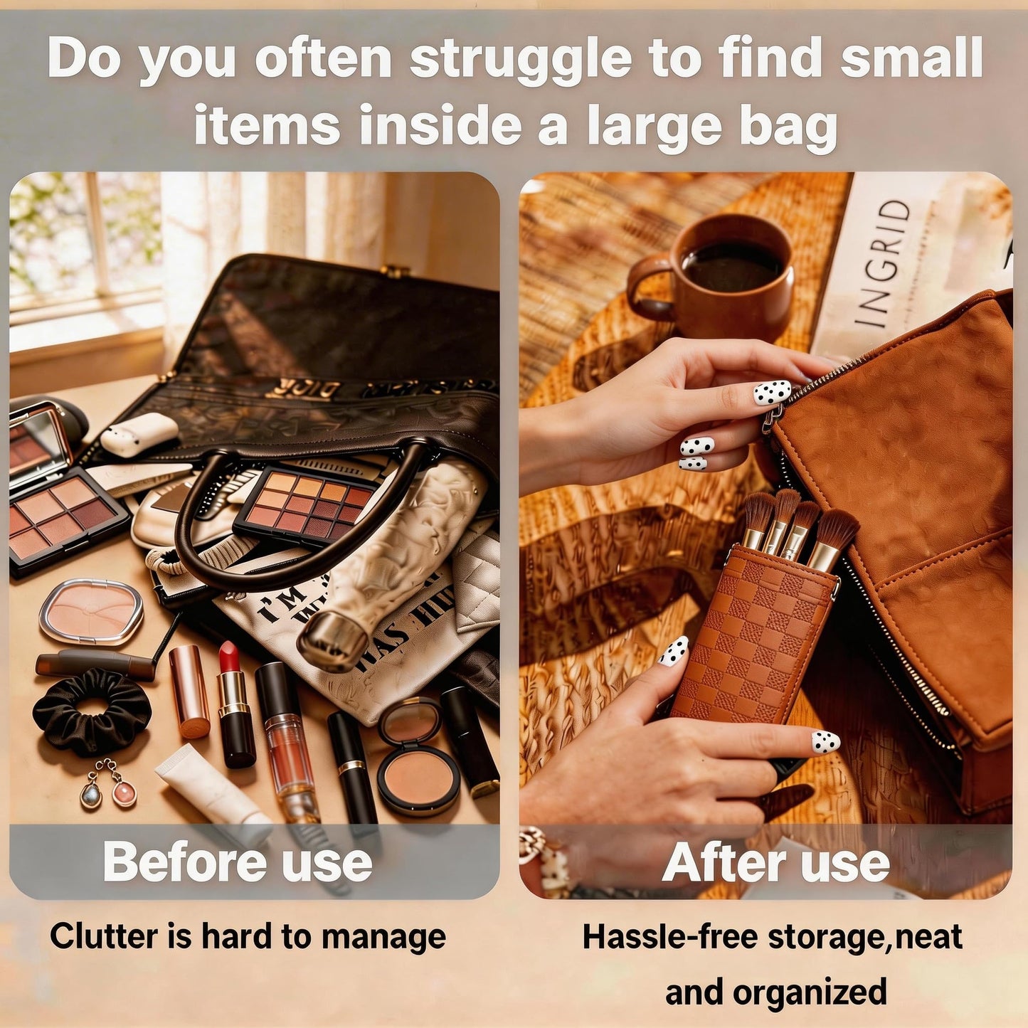 HJUHBDJ 6 Pc Small Makeup Bag for Purse, Black & Brown Coin Purse Organizer
