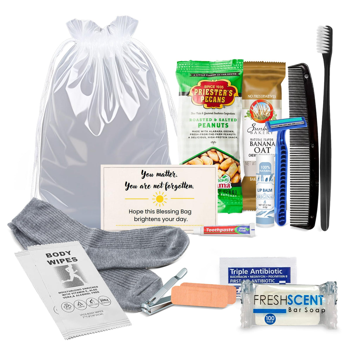 Homeless Care Package (5 Count) – Complete Hygiene Kits for homeless includes Food, Socks, First Aid and Personal Care Items – 100% Pre-Assembled & Ready to Distribute - Ideal for Outreach and Charity