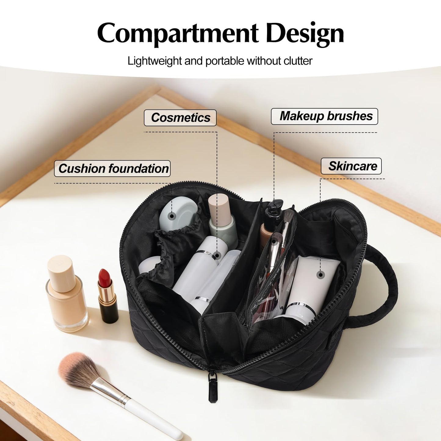 honitty Makeup Bag, Quilted Makeup Bag, Puffy Travel Make up Bags, Cosmetic Organizer Bag, Waterproof Toiletry Bag for Women