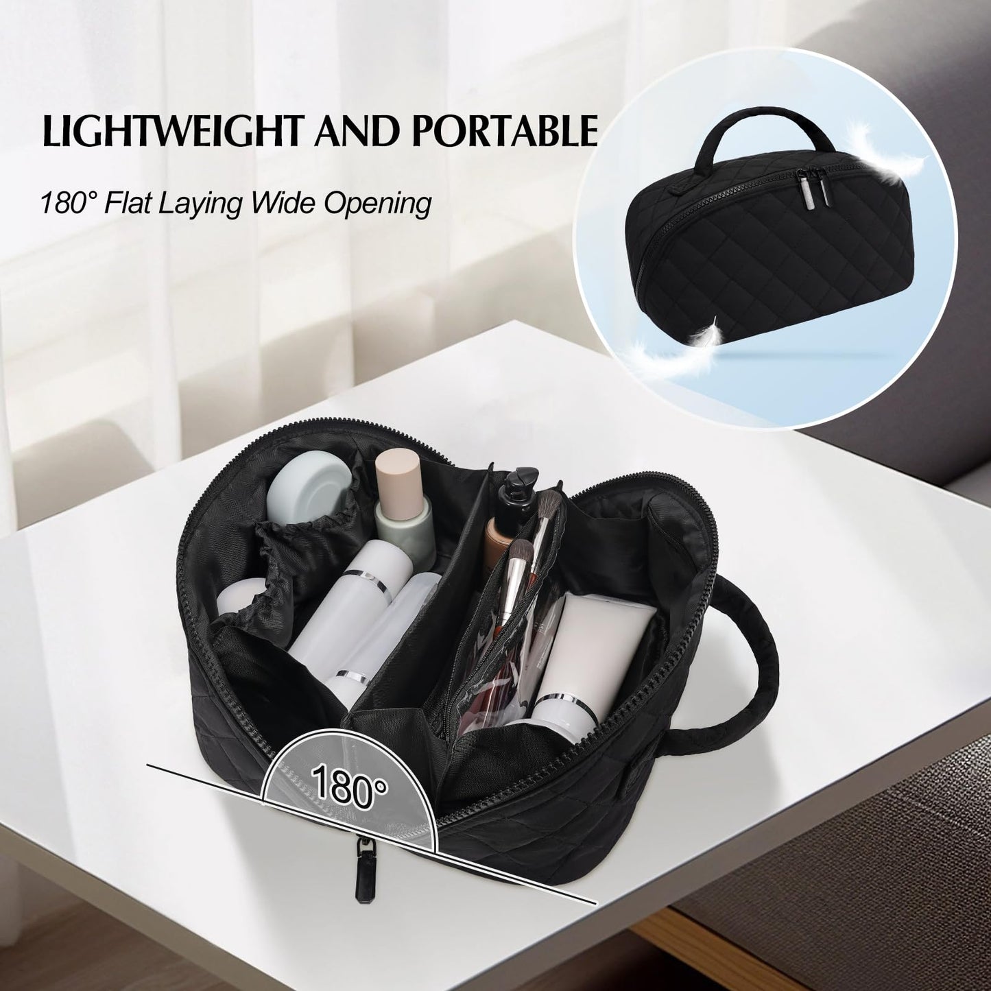 honitty Makeup Bag, Quilted Makeup Bag, Puffy Travel Make up Bags, Cosmetic Organizer Bag, Waterproof Toiletry Bag for Women
