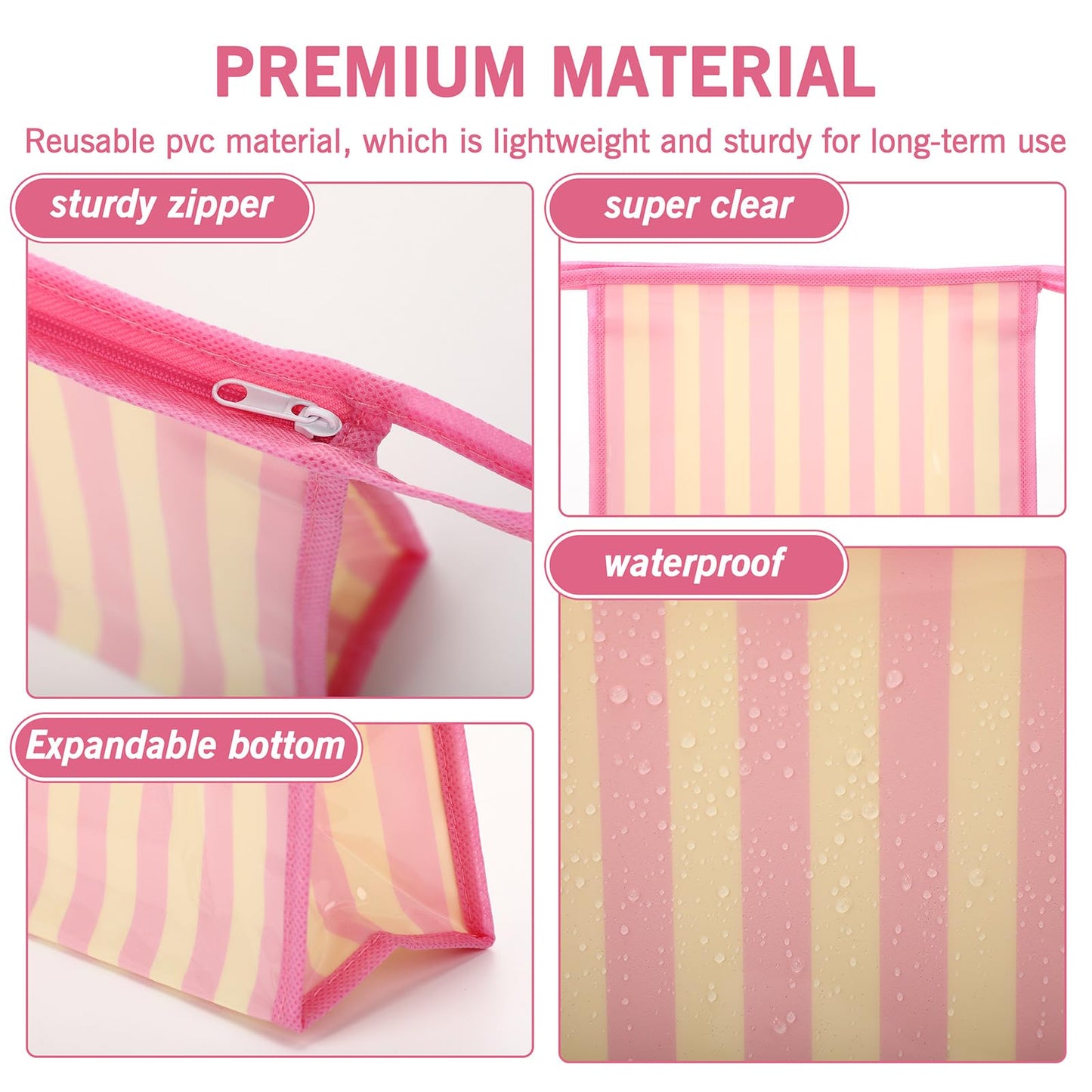 Hosuly 9 Pack Small Striped Makeup Bags Waterproof PVC Zipper Pouch