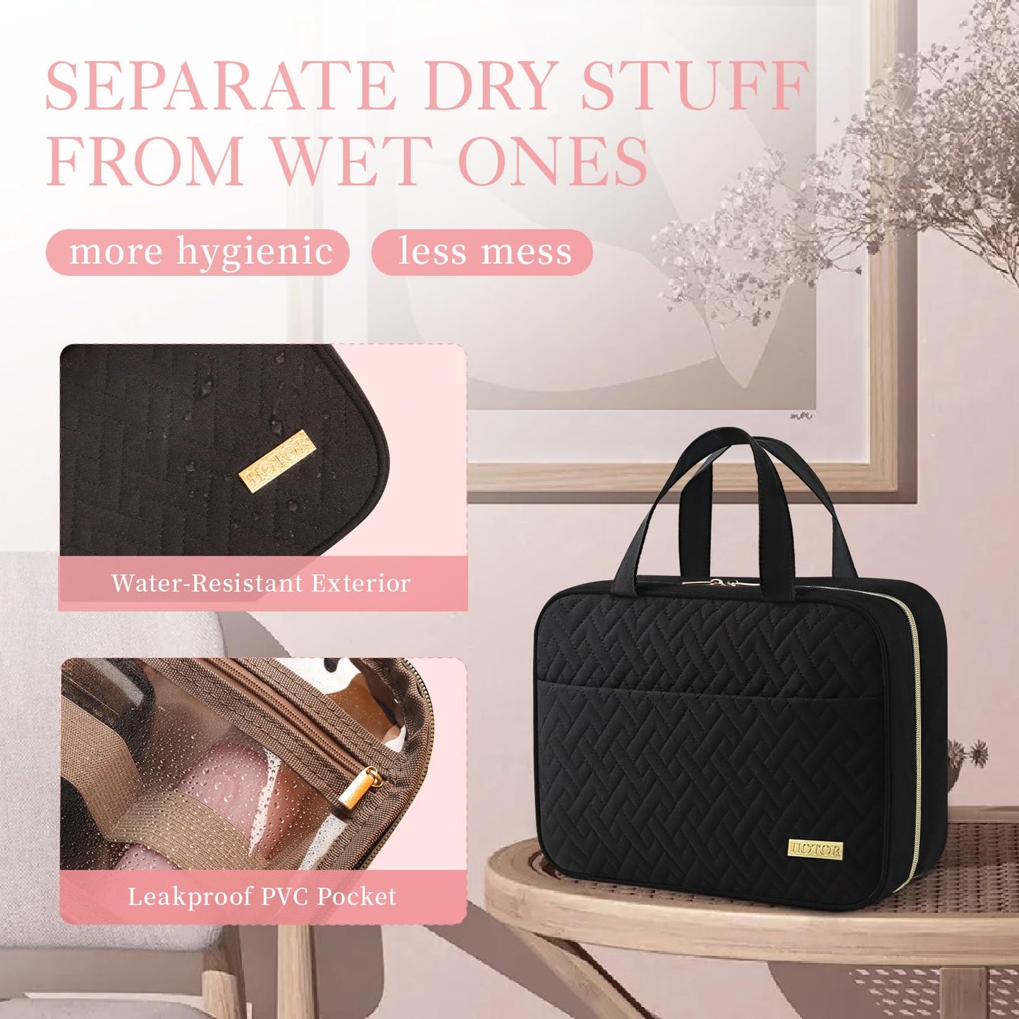 HOTOR Hanging Travel Toiletry Bag Women Men Essentials Black