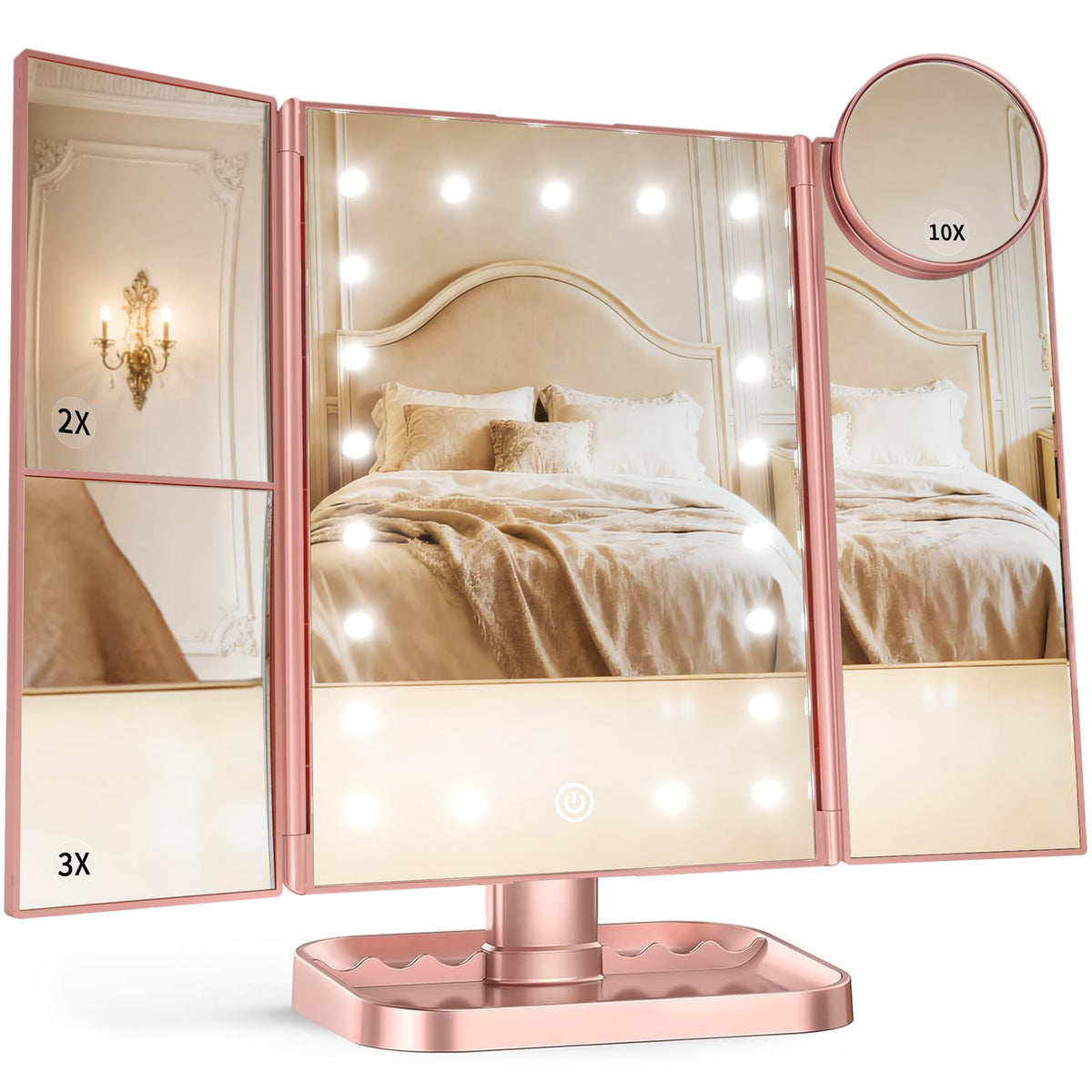 HUONUL 2X/3X/10X Magnifying Vanity Mirror with Light, Trifold Makeup Mirror