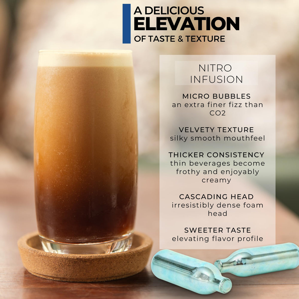 ICO 30-Pack N2 Nitrogen Cartridges for Nitro Cold Brew & Beer Infusion | 2g Pure, Non-Threaded Steel